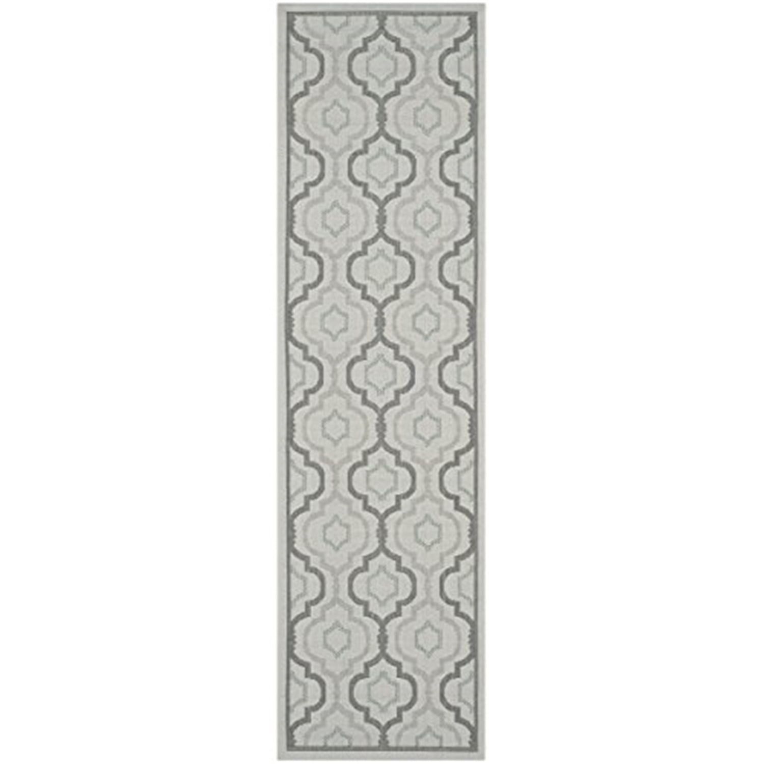 Light Gray Geometric Synthetic Outdoor Runner Rug 2'4" x 12'