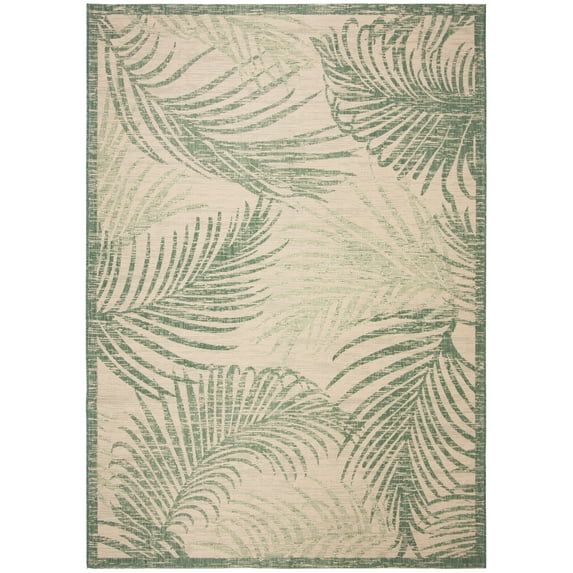 Beige and Green Synthetic Botanical 10' x 14' Rectangular Area Rug