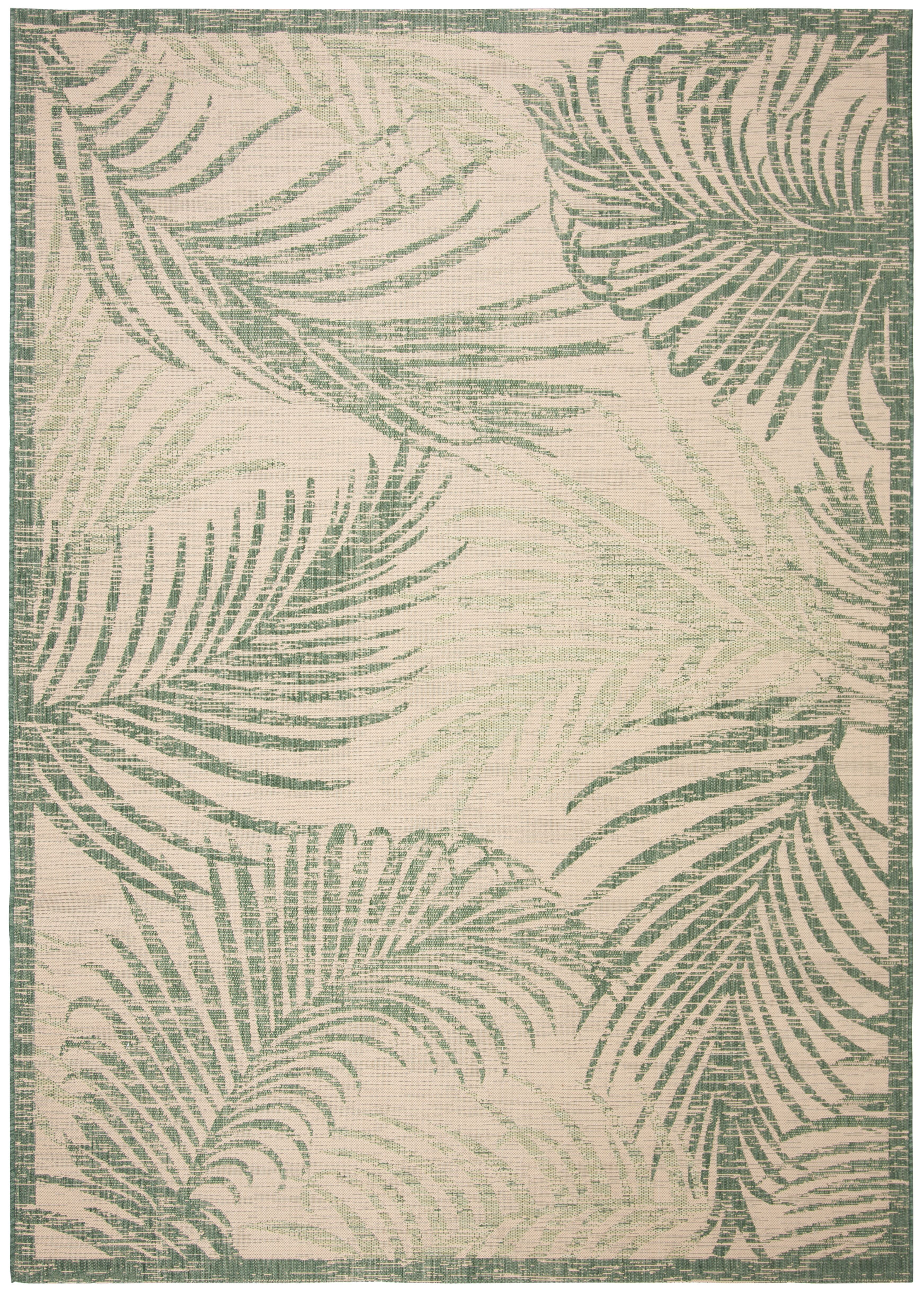 Beige and Green Botanical 9' x 12' Reversible Indoor/Outdoor Rug