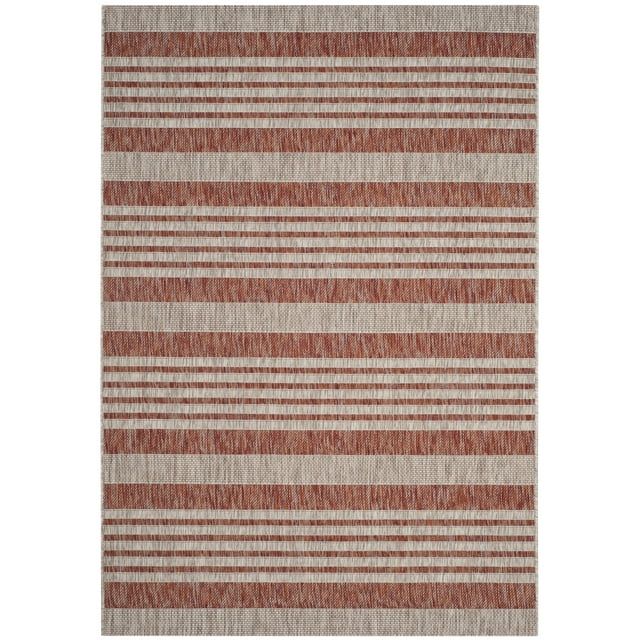 Round Gray Stripe Synthetic 59" Easy-Care Stain-Resistant Area Rug