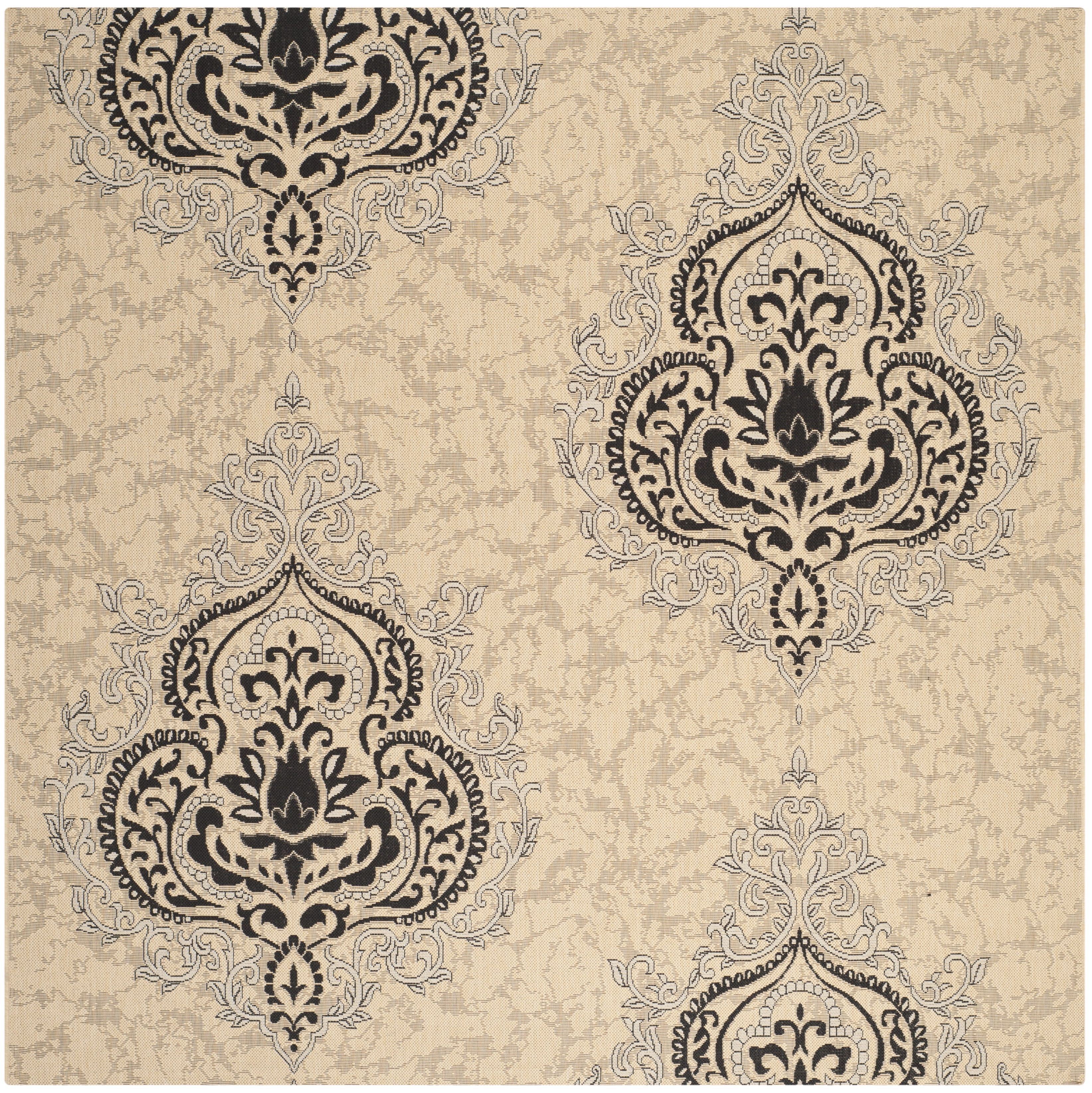 Courtyard Chic 6'7" Square Black and Cream Indoor/Outdoor Area Rug