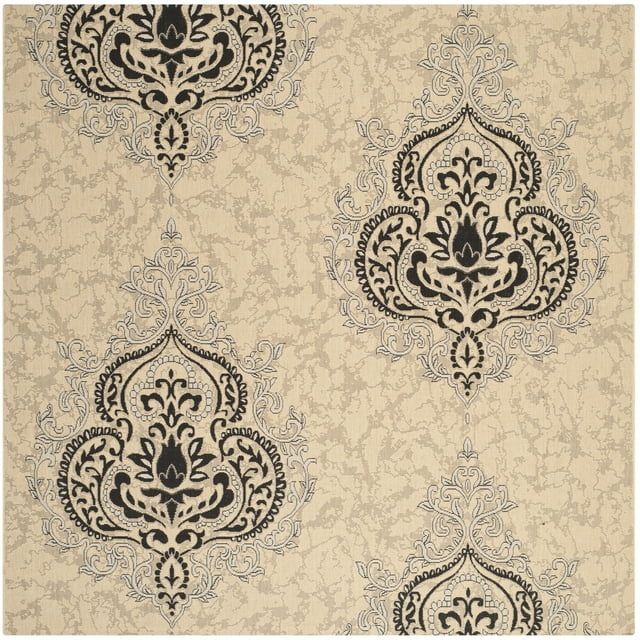 Courtyard Chic 6'7" Square Black and Cream Indoor/Outdoor Area Rug