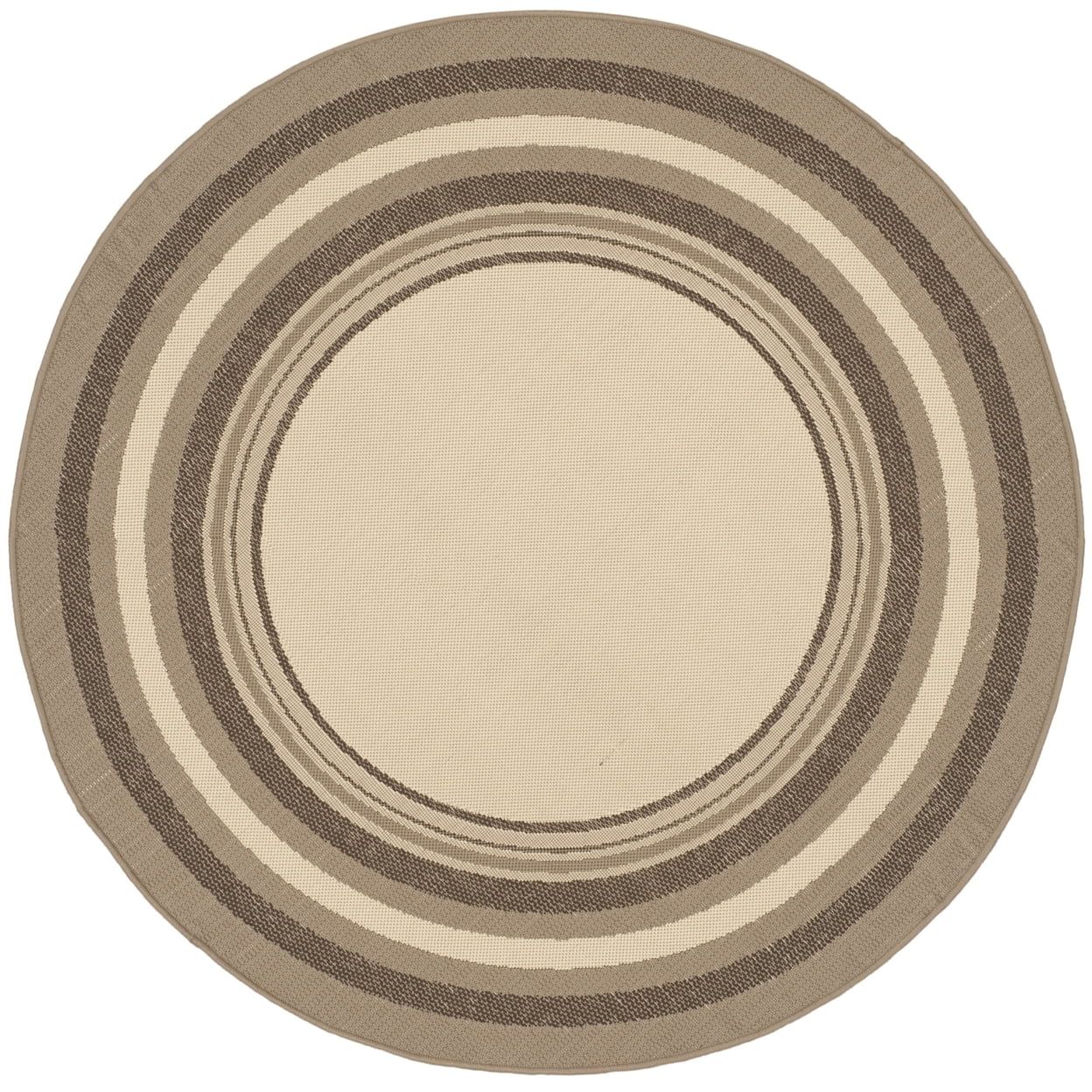 Easy-Care Beige Synthetic 59" Round Indoor/Outdoor Rug