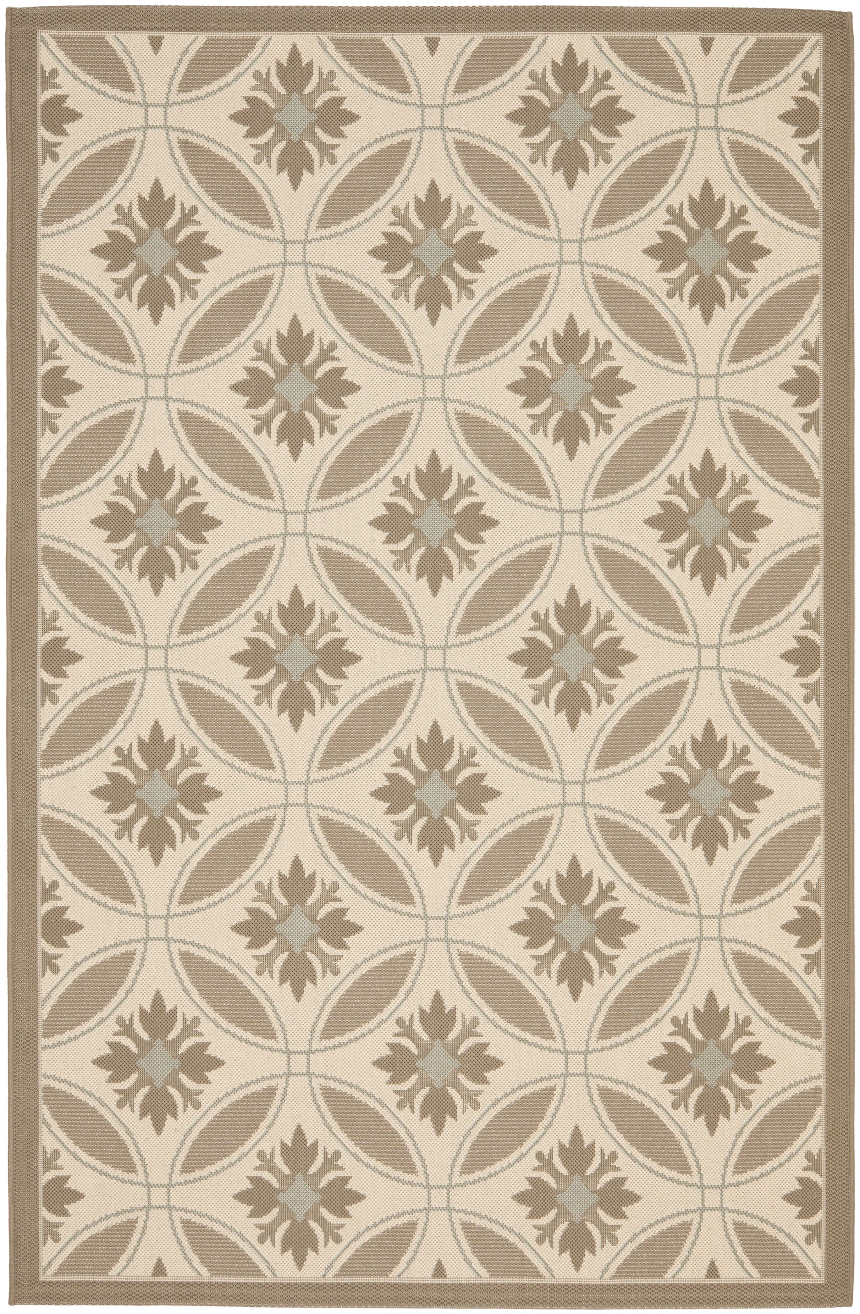 Beige Floral Synthetic 5' x 7' Outdoor Area Rug