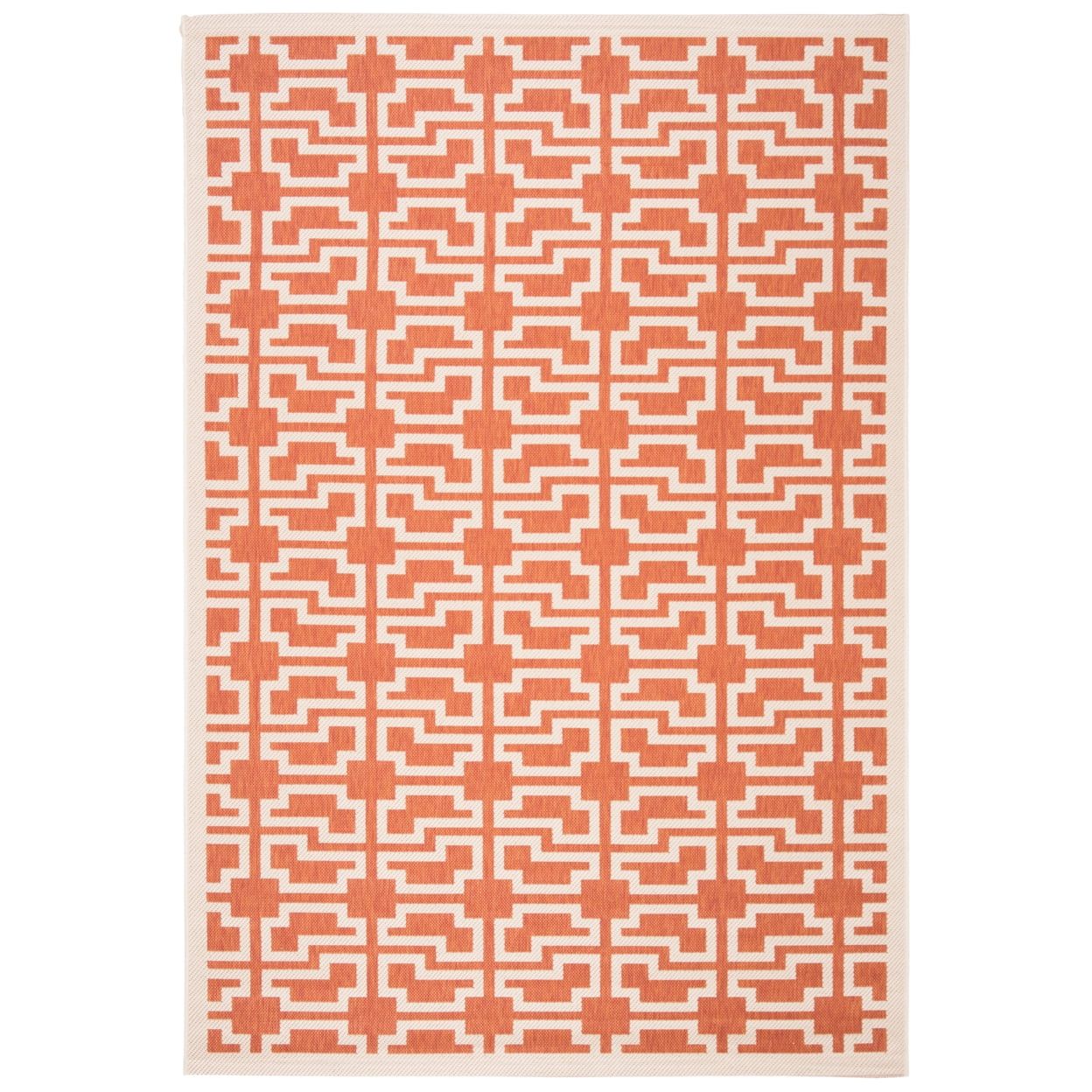 Terracotta and Beige Geometric Synthetic 5' x 7' Easy Care Rug