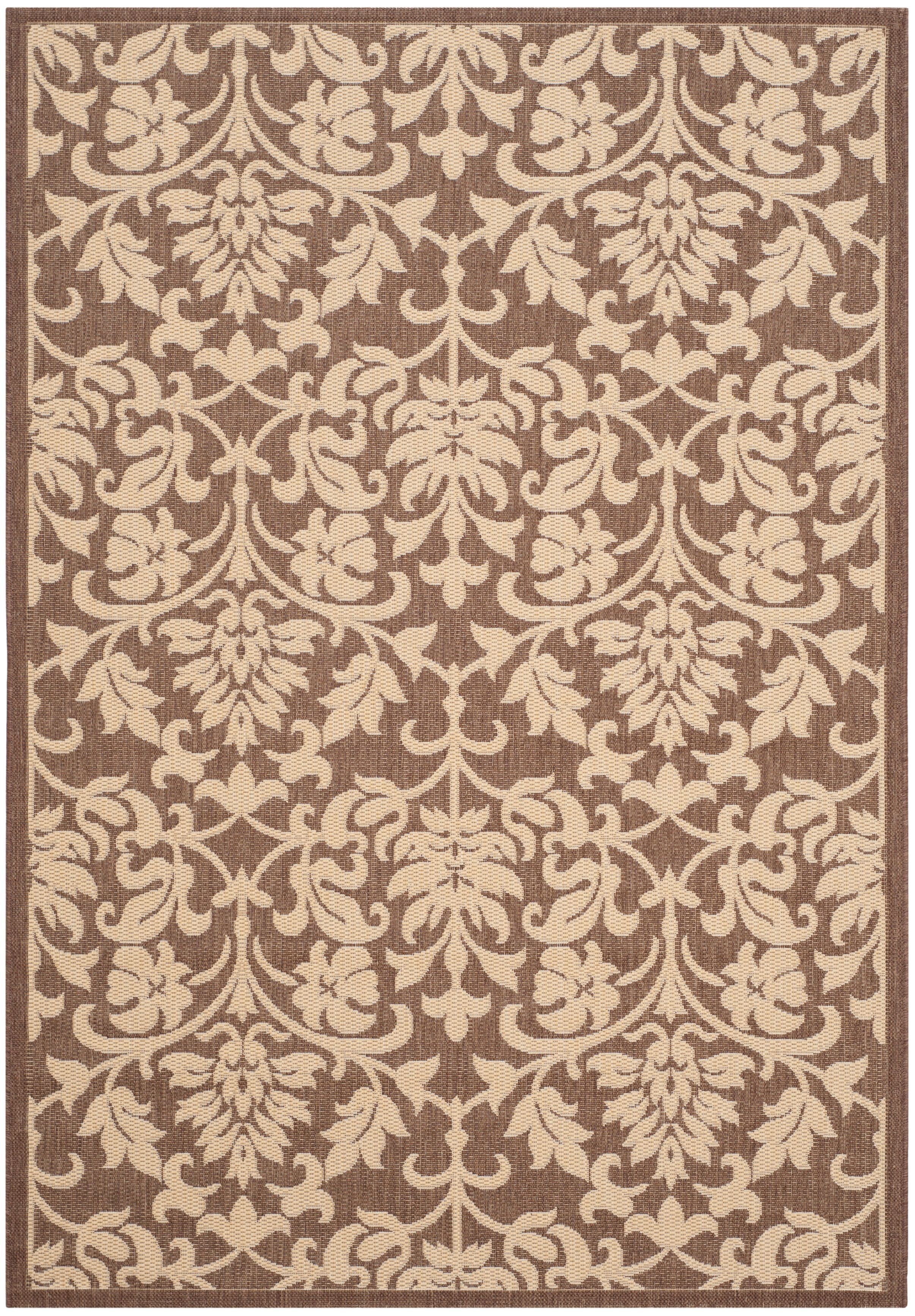 Chocolate and Natural Floral Rectangular Synthetic Rug, 8' x 11'