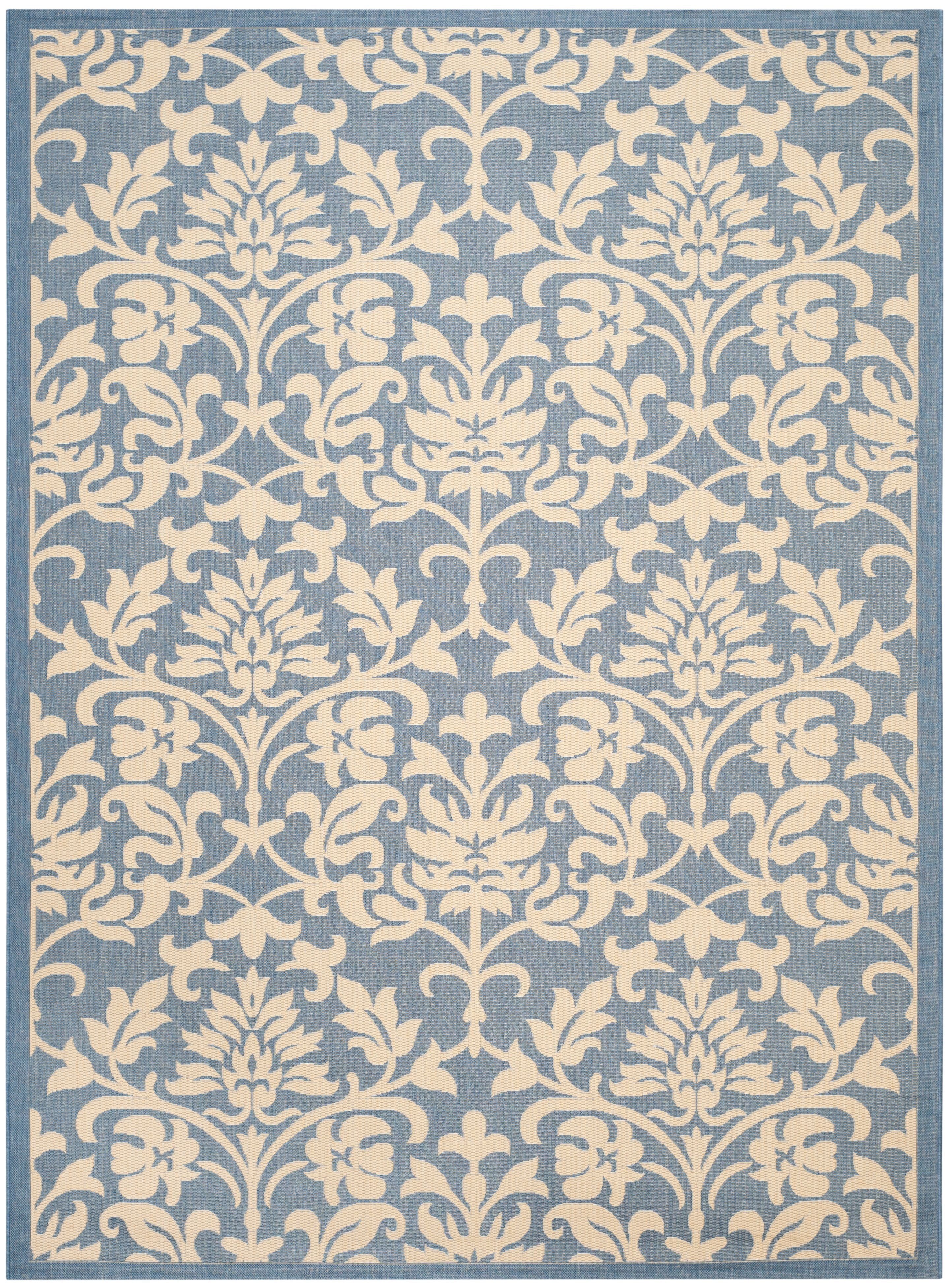 Blue Floral Motif Synthetic 9' x 12' Outdoor Area Rug