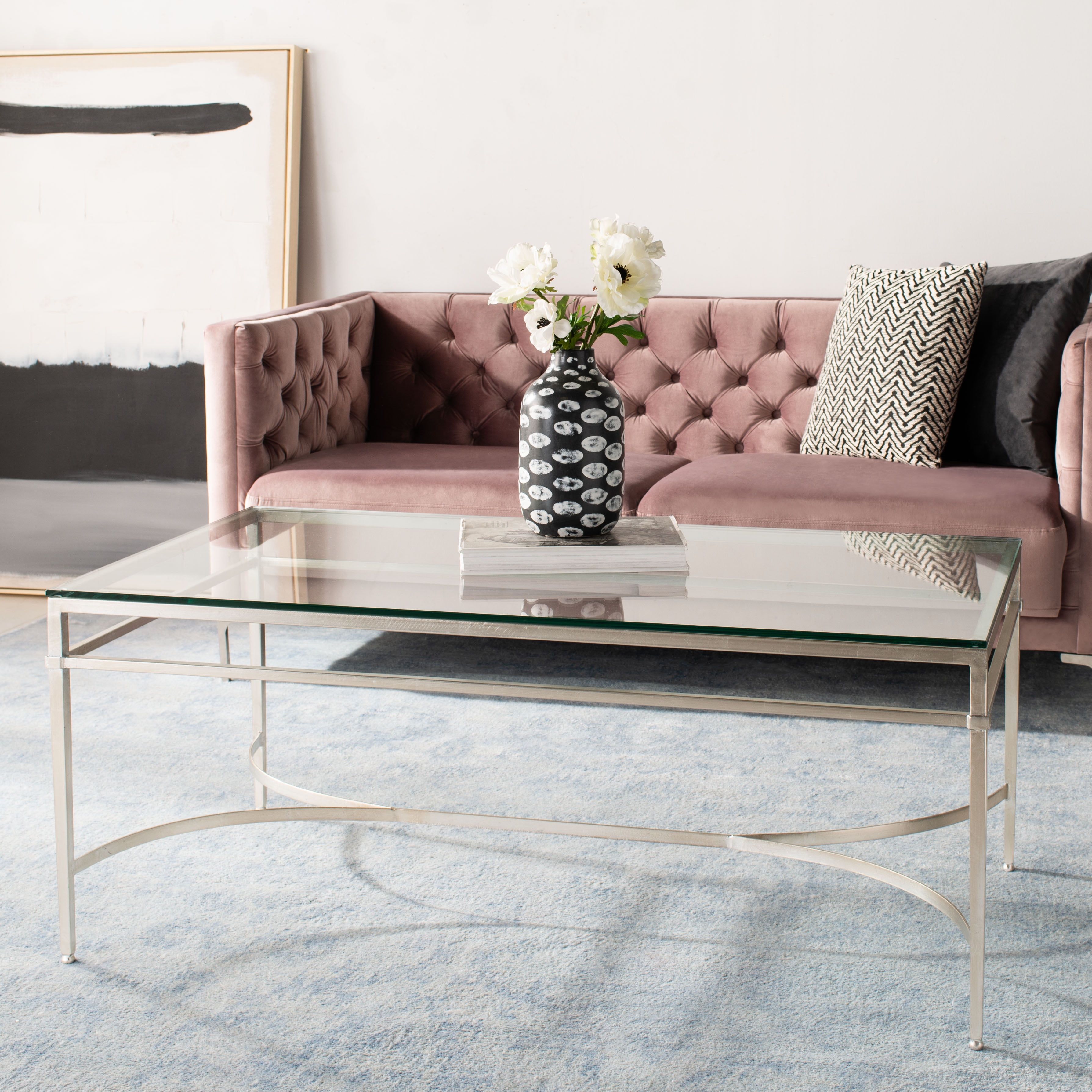 Antique Silver Rectangular Glass Coffee Table