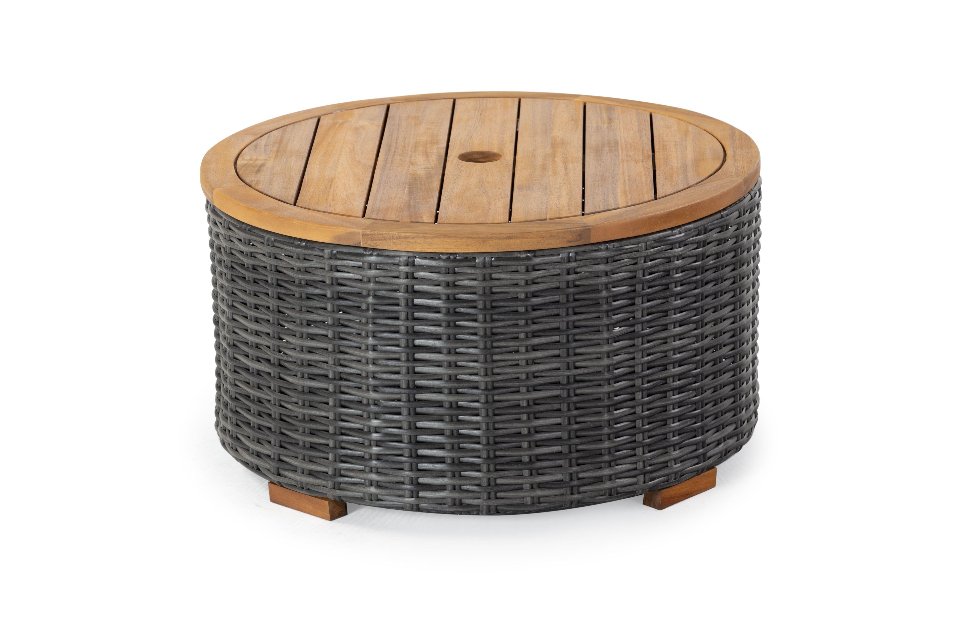 Anguilla Dark Gray Faux Wicker Outdoor Coffee Table with Acacia Top