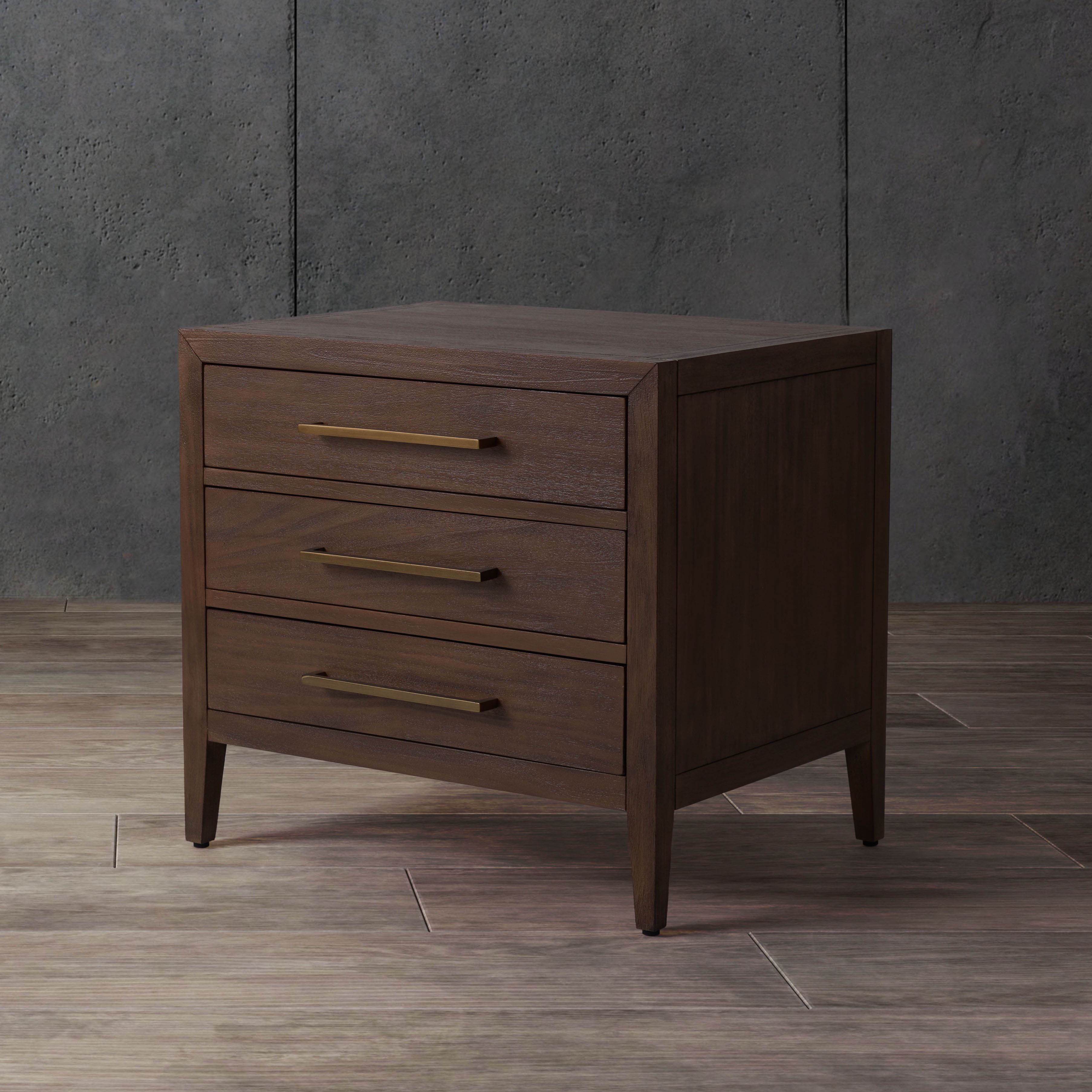 Ariella Warm Brown Mahogany Nightstand with Antiqued Brass Pulls