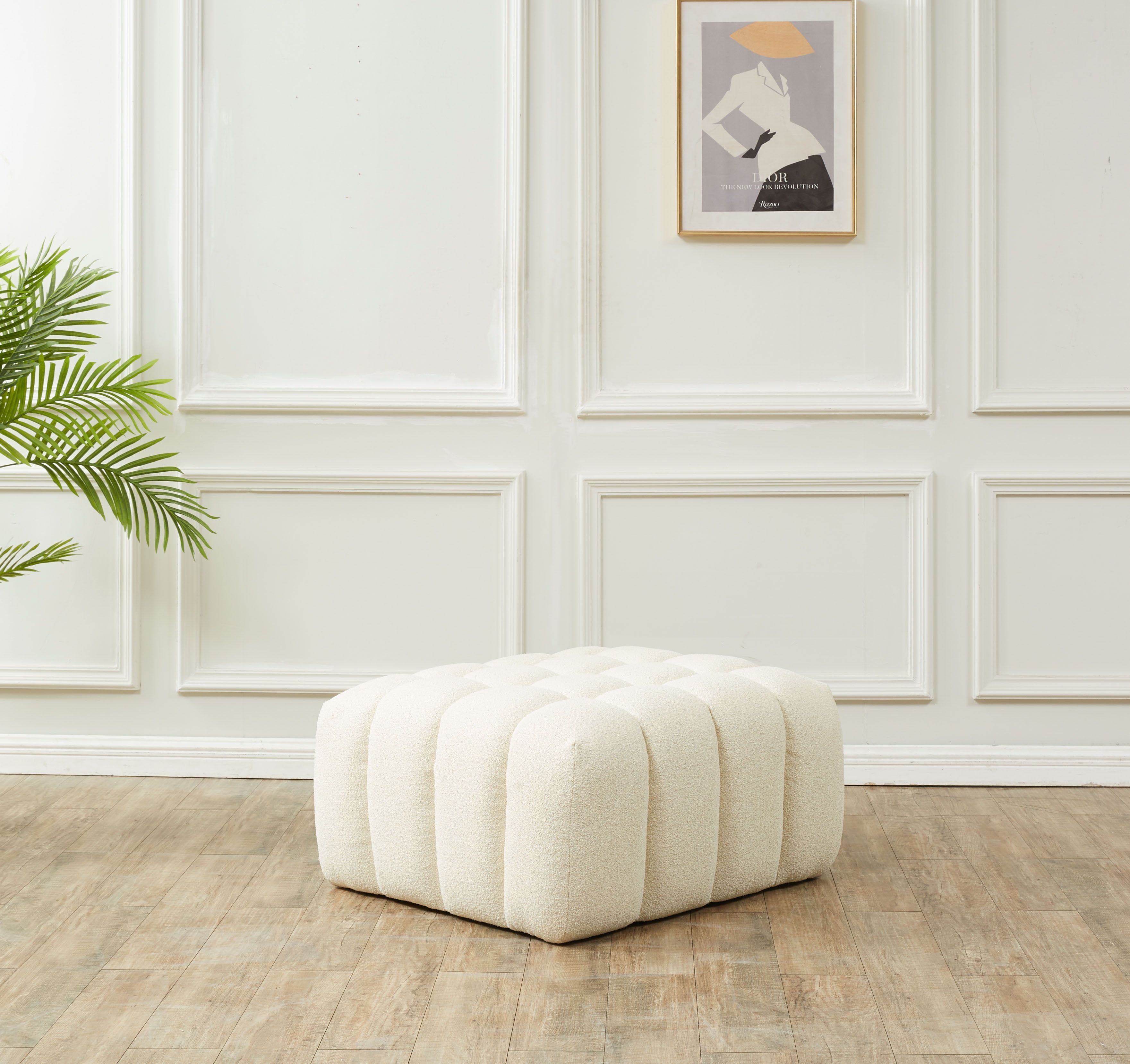 Calyna Cream Tufted Boucle Upholstered Ottoman