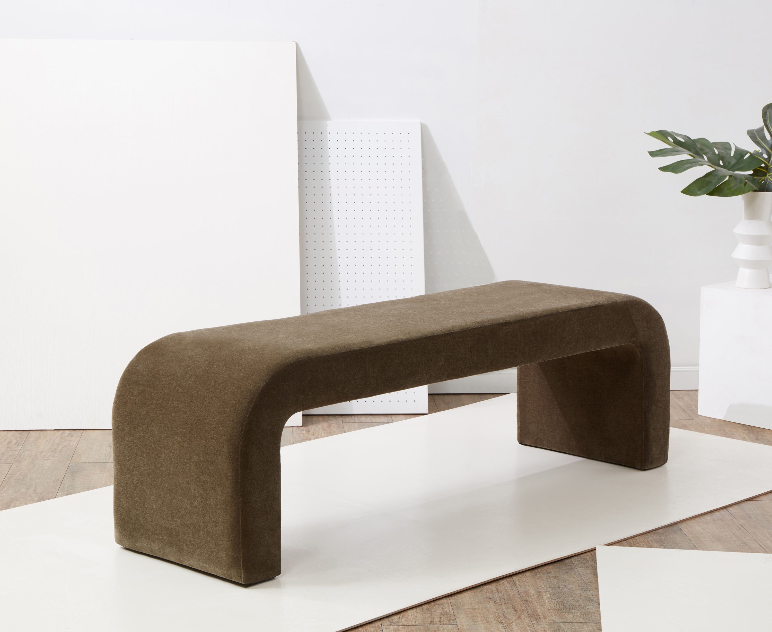 Caralynn Dark Olive Green Velvet Modern Bench with Storage
