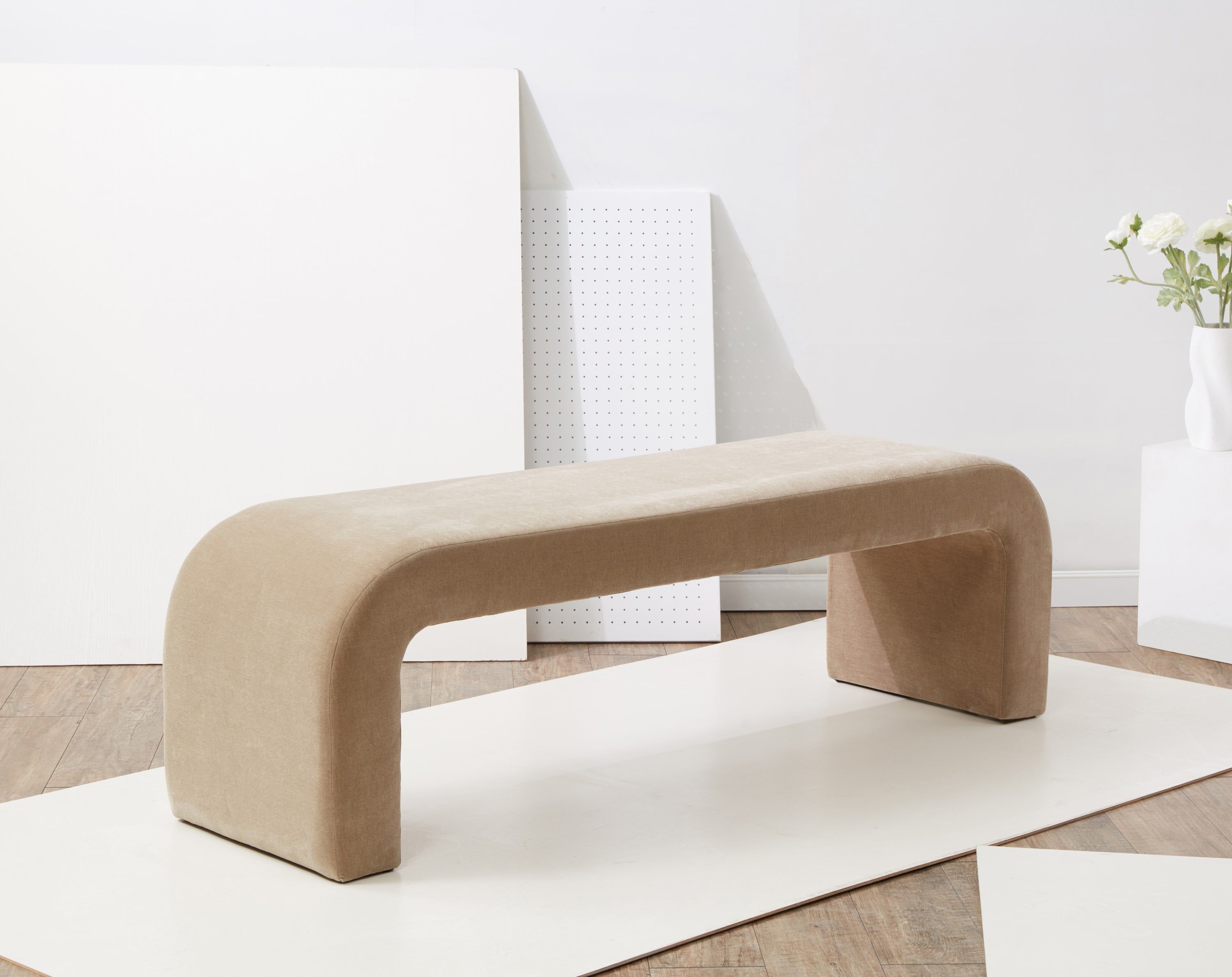 Caralynn Light Brown Velvet Modern Bench
