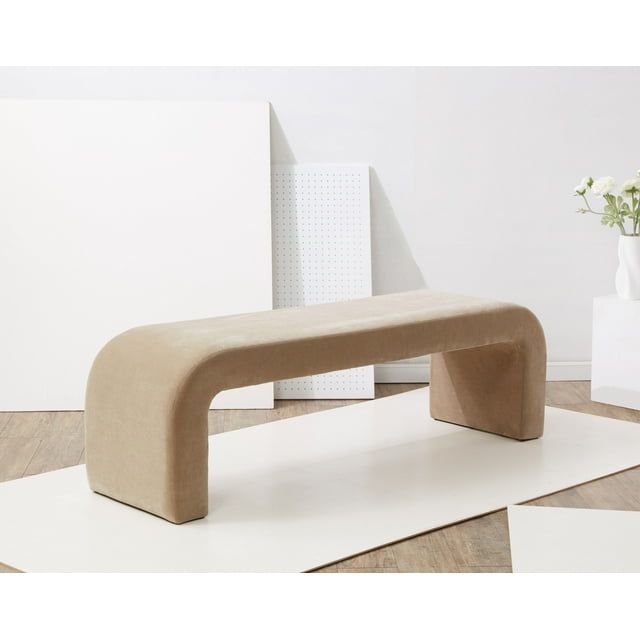 Caralynn Light Brown Velvet Modern Bench