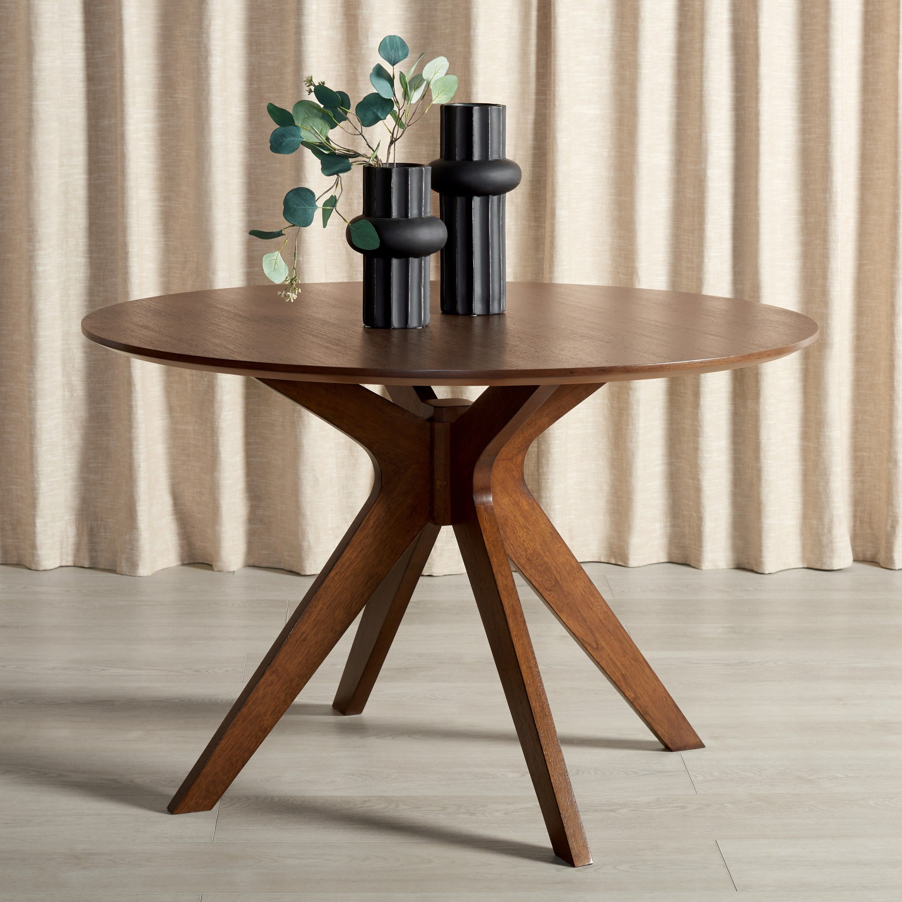 Carolee 46" Round Walnut Wood Dining Table with Splayed Legs