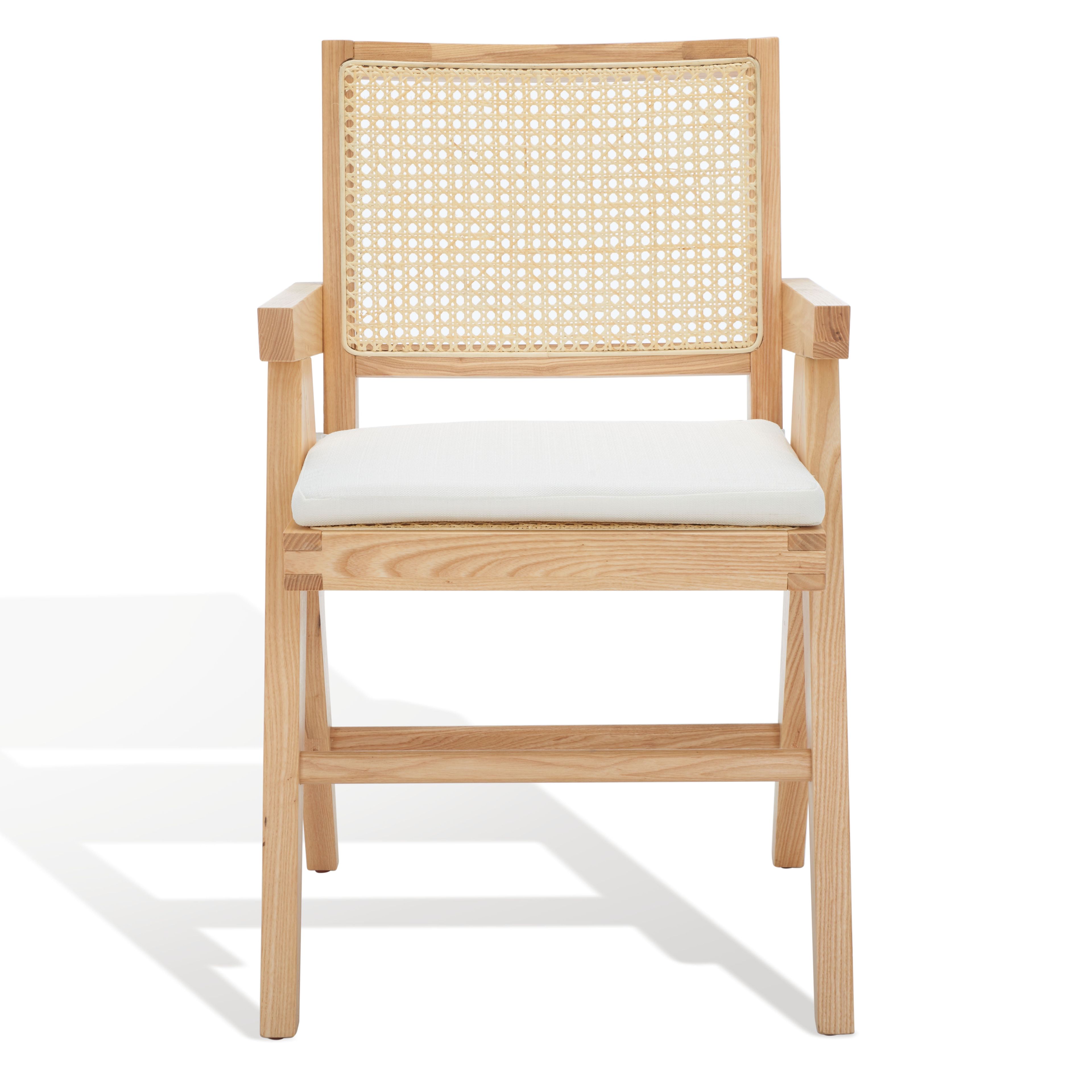 Colette 23" Natural Ash Wood & Rattan Armchair with White Cushion