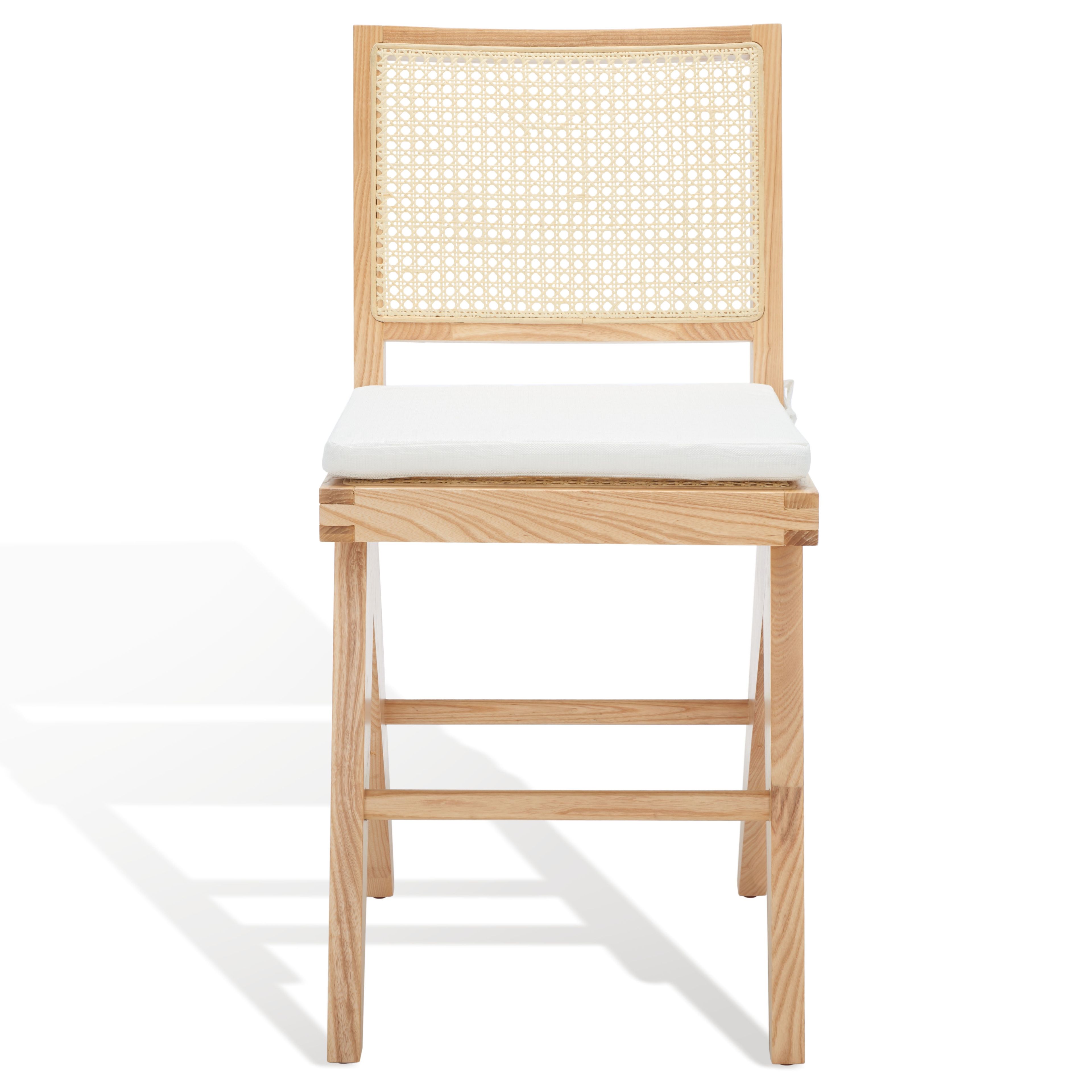 Natural Ash Wood and Rattan Counter Stool with White Cushion