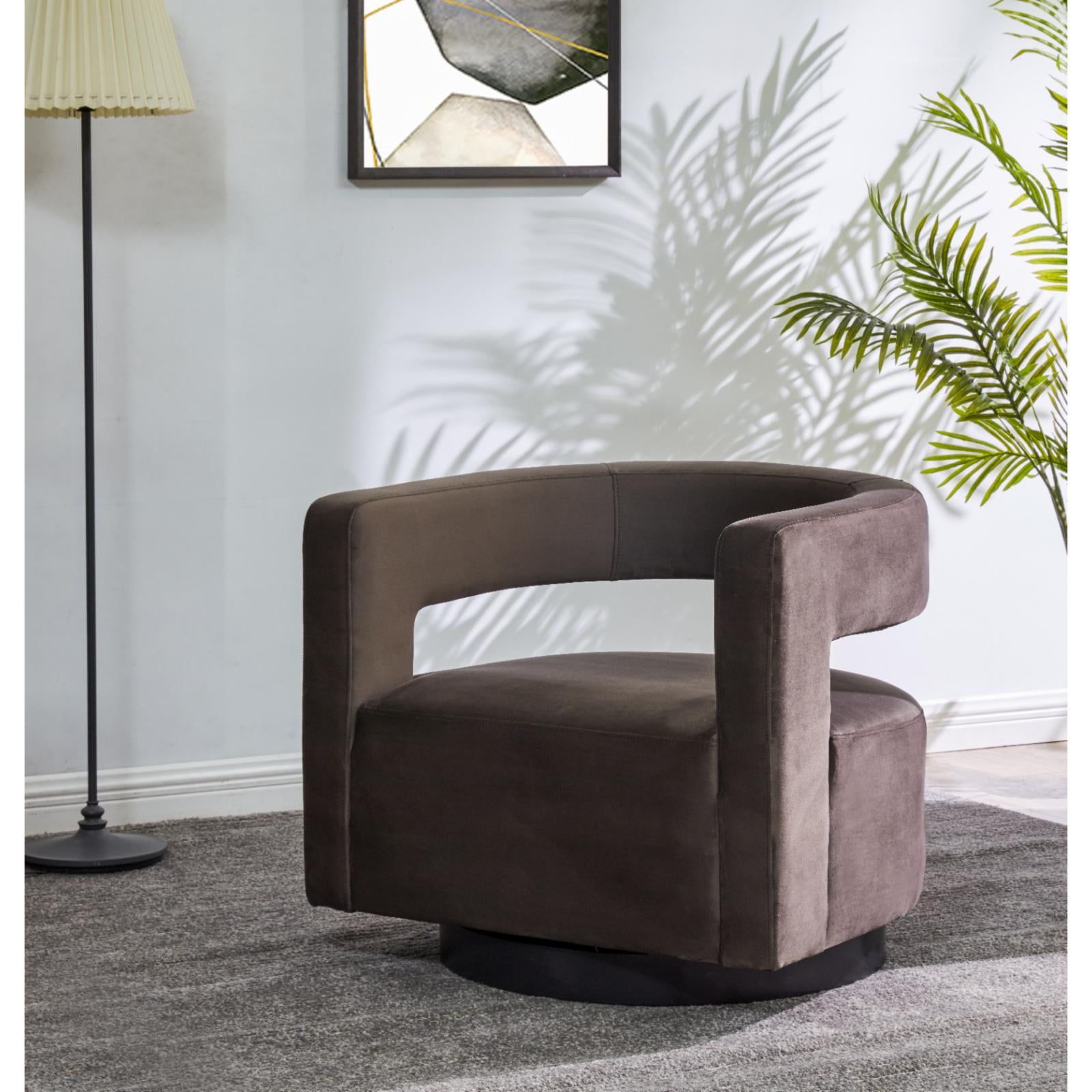 Downtown Loft Dark Grey Velvet Swivel Chair with Wood Accents