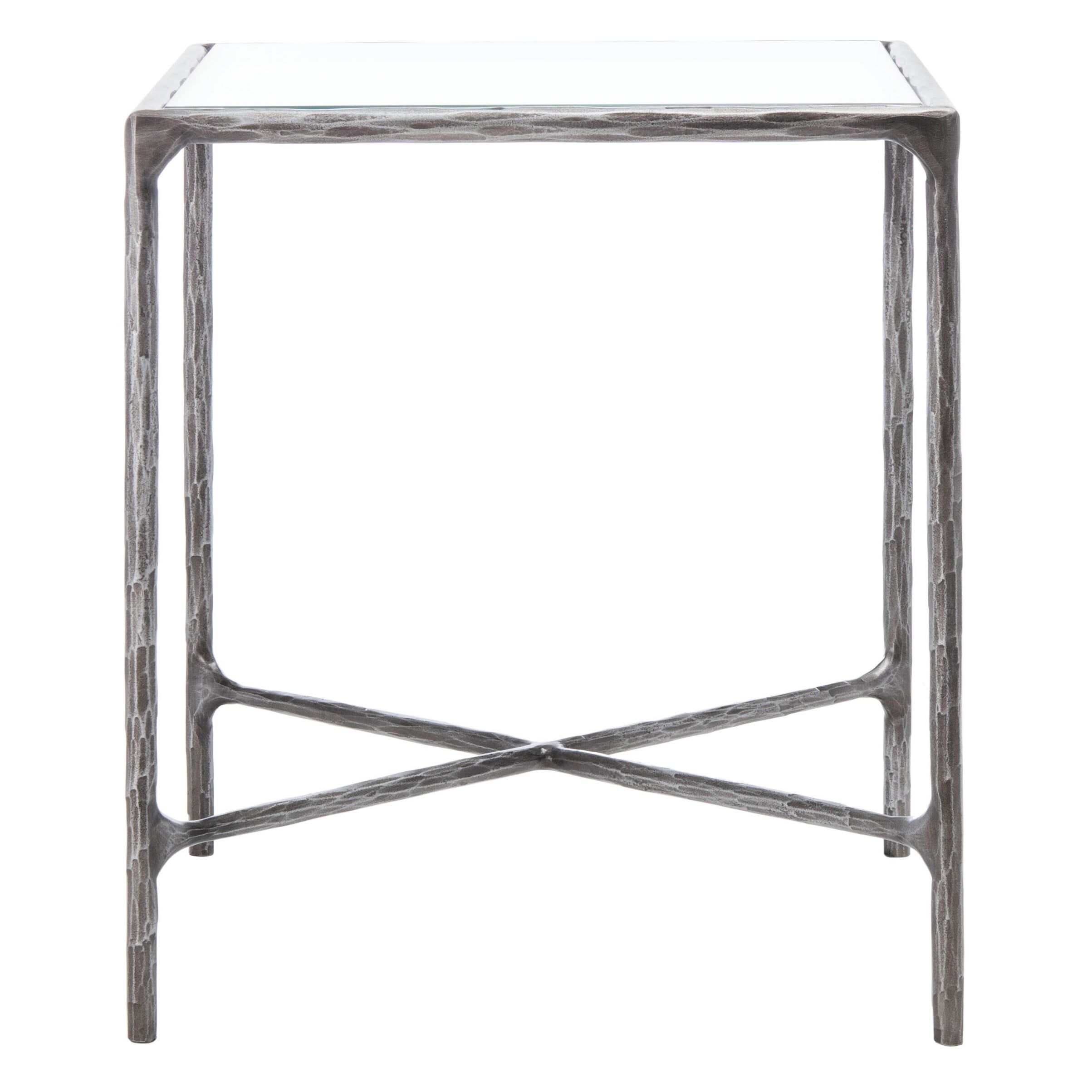 Elegant Jessa 18" Silver Metal and Tempered Glass Square End Table