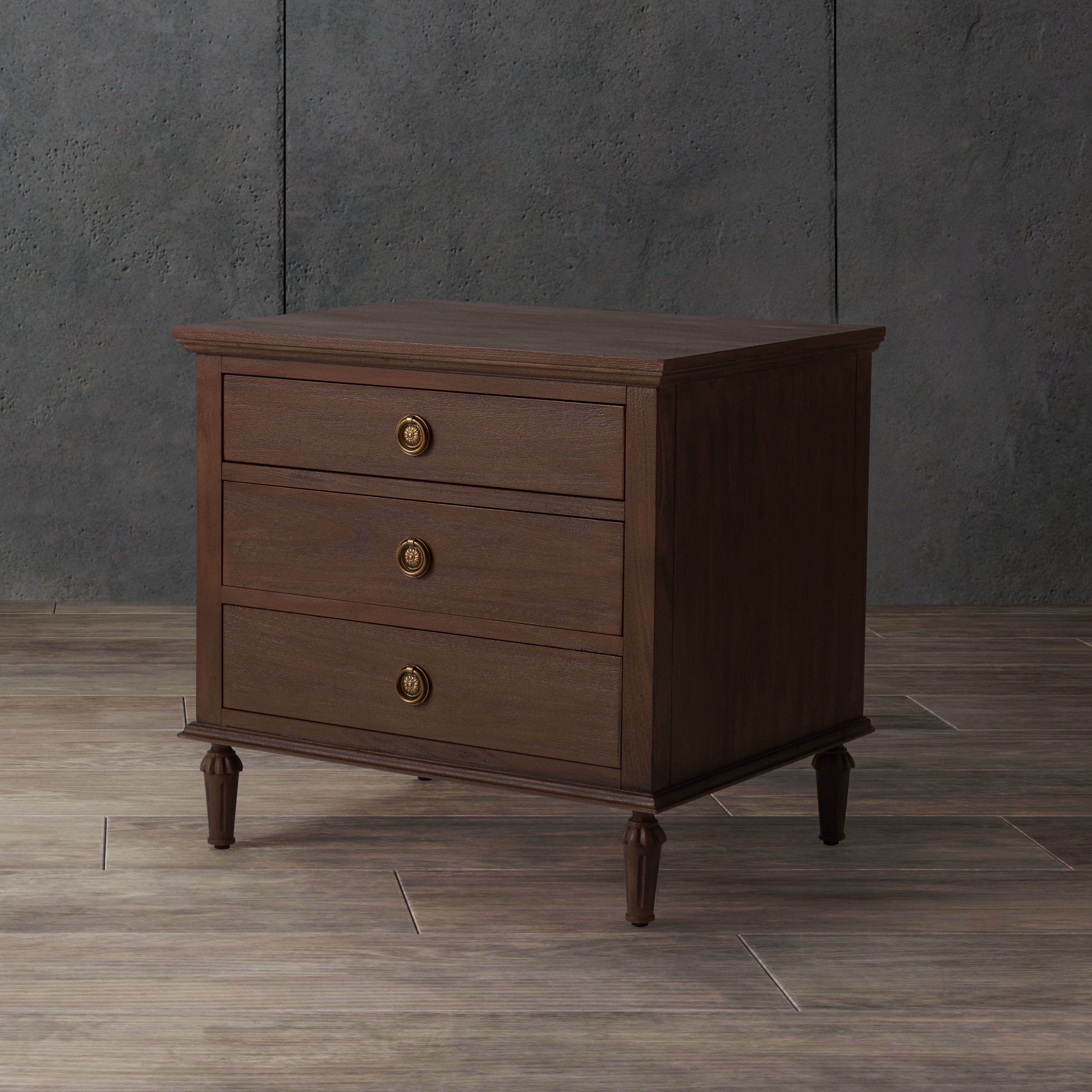 Lisabet Brown Mahogany 3-Drawer Nightstand with Brass Pulls