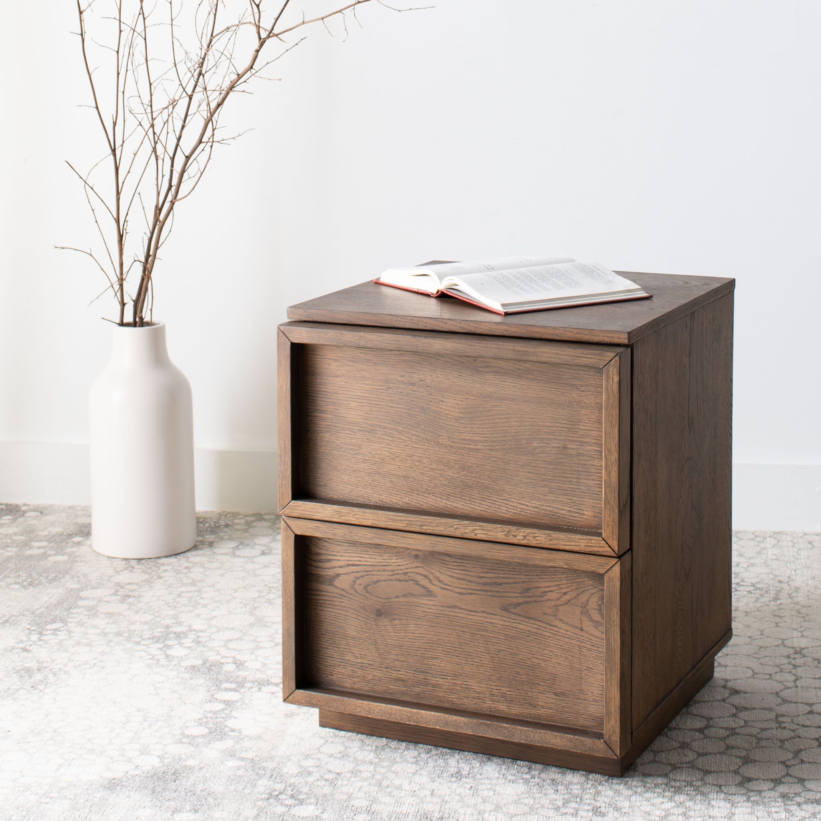 Zeus Medium Oak 2-Drawer Transitional Nightstand