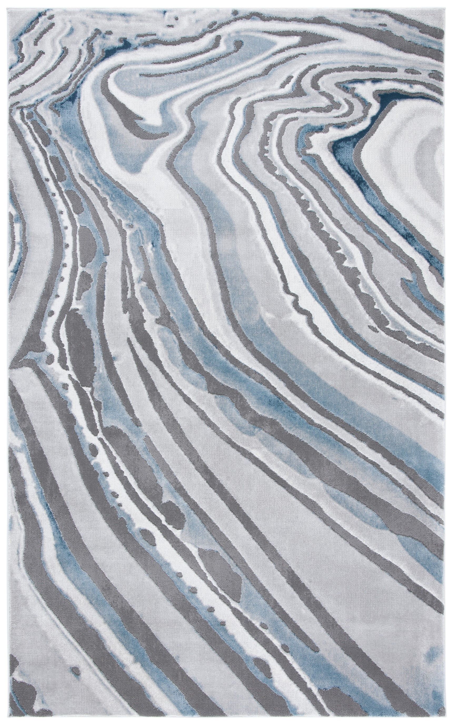 Blue and Grey Abstract Rectangular Synthetic Area Rug