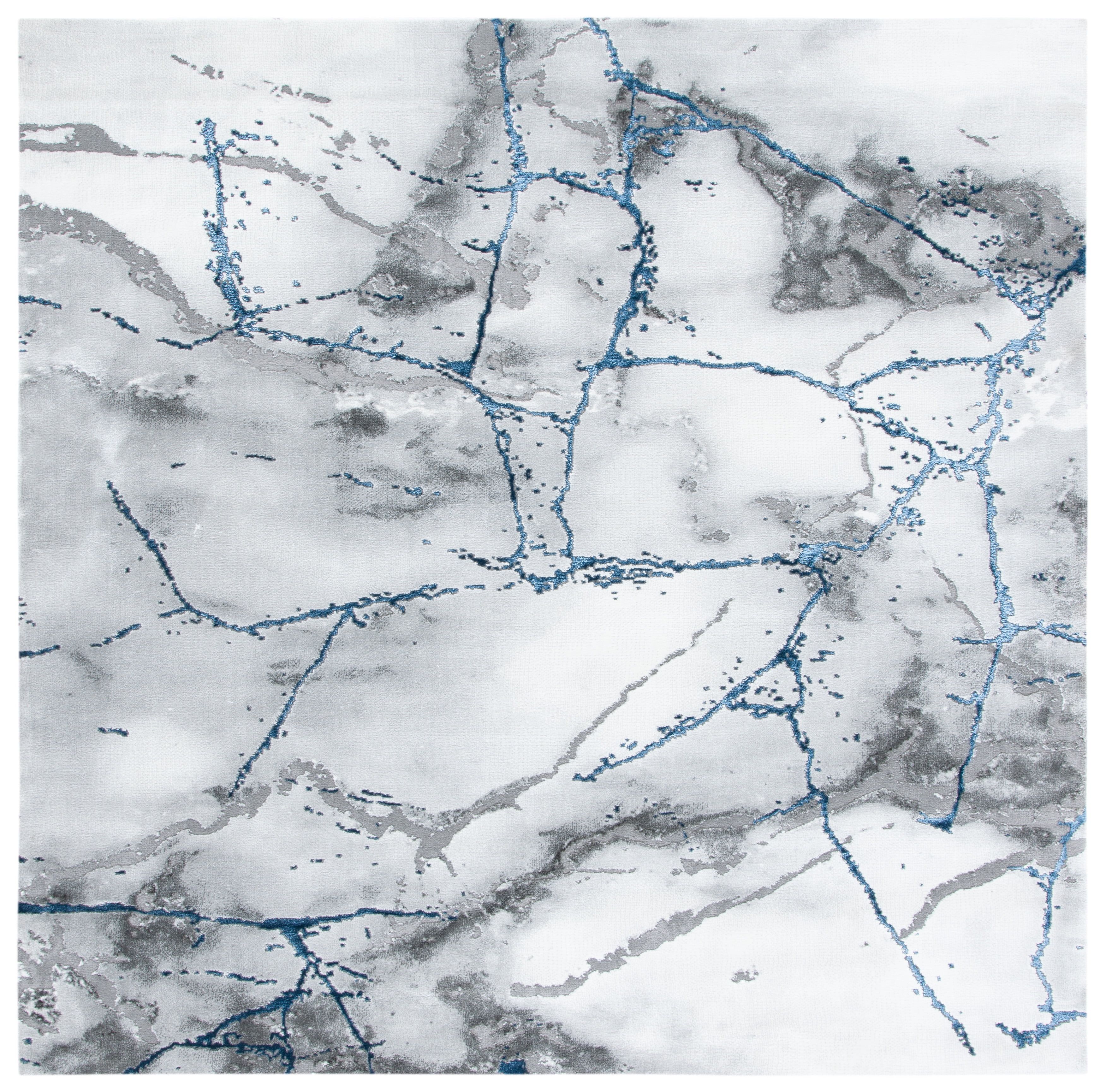 Gray and Blue Abstract Marble 10' Square Area Rug