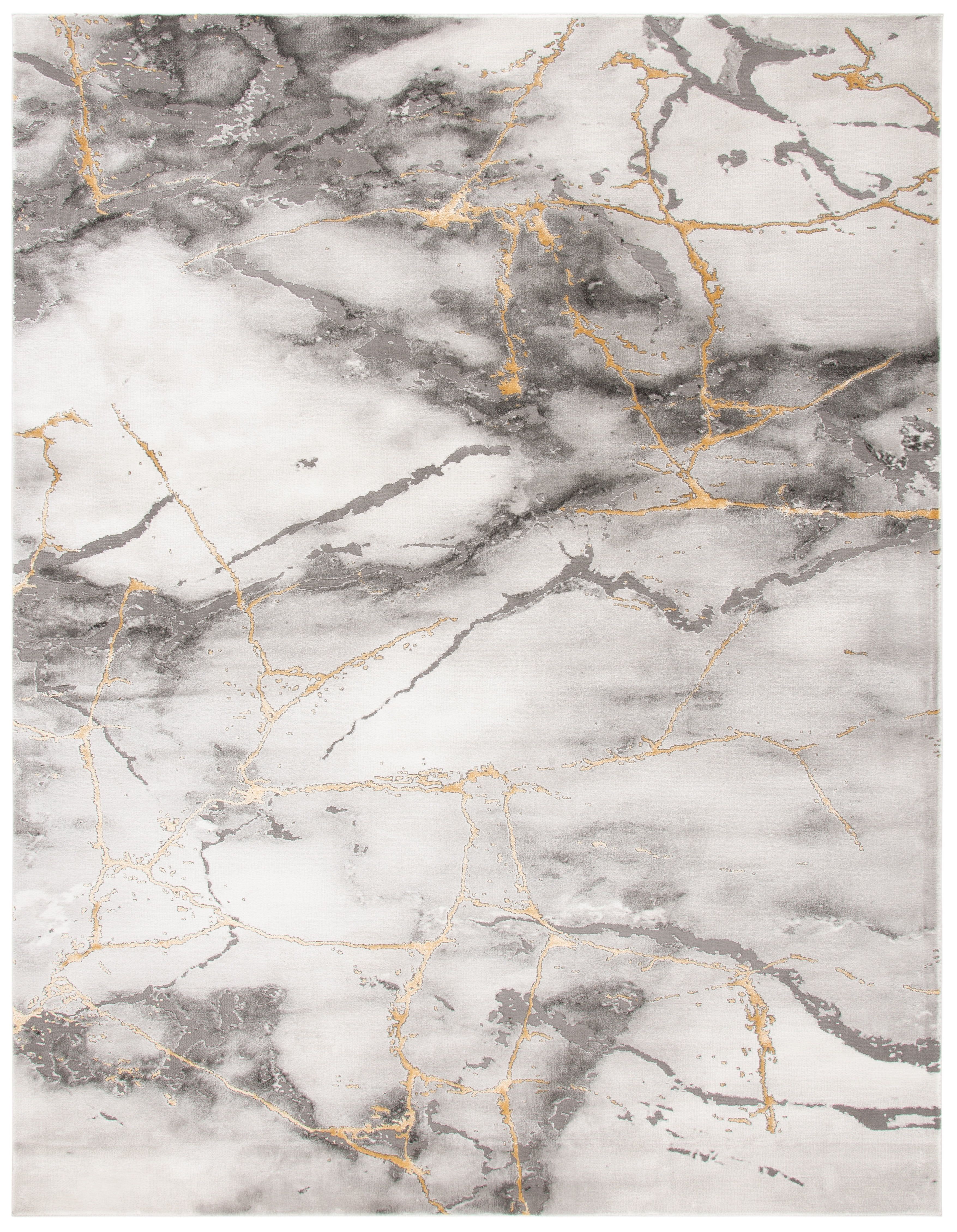 Elysian Abstract Swirls 12' x 18' Grey & Gold Synthetic Area Rug