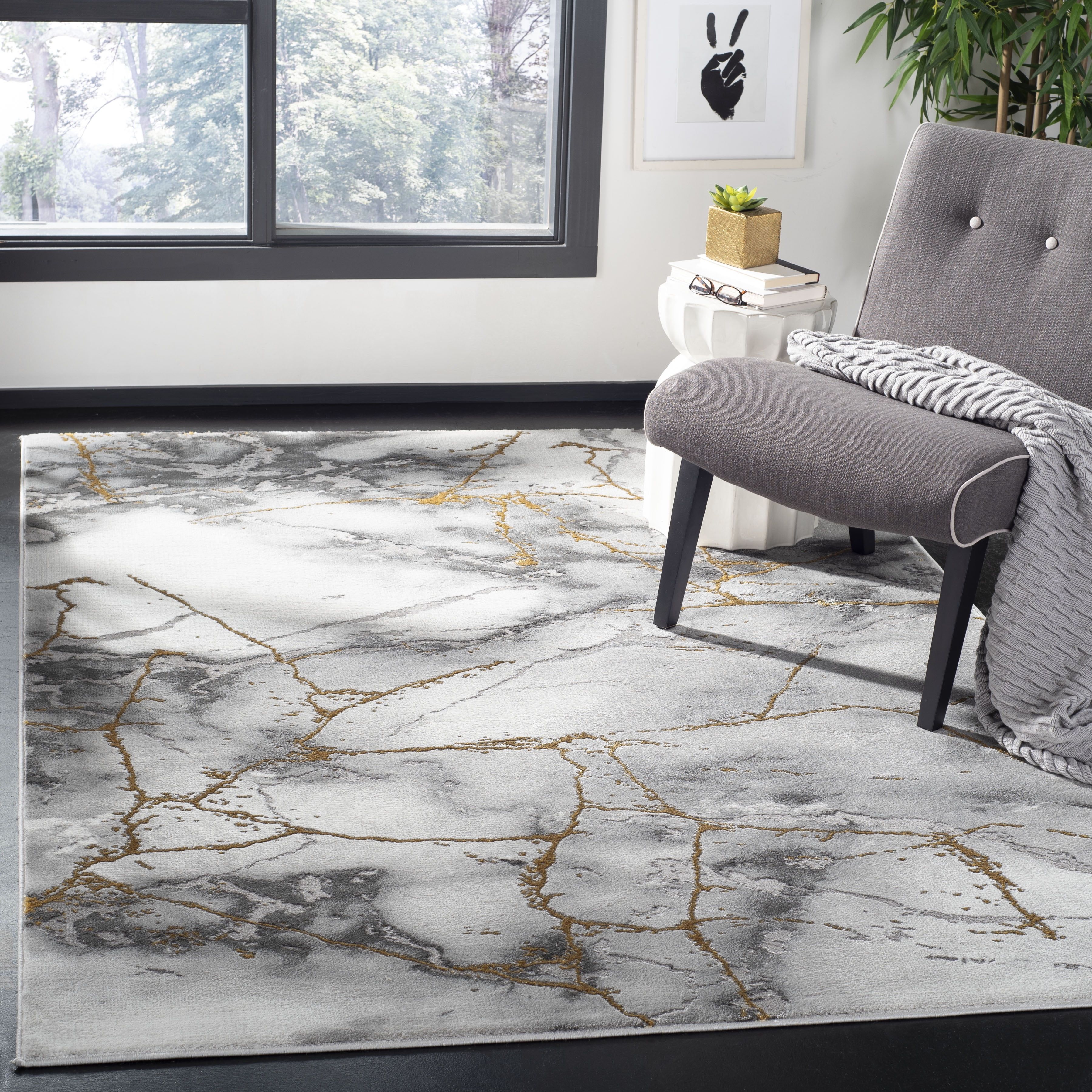 Gray and Gold Abstract Rectangular Area Rug