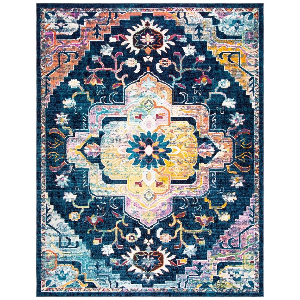 Navy and Fuchsia Oriental Synthetic 10' x 14' Rug
