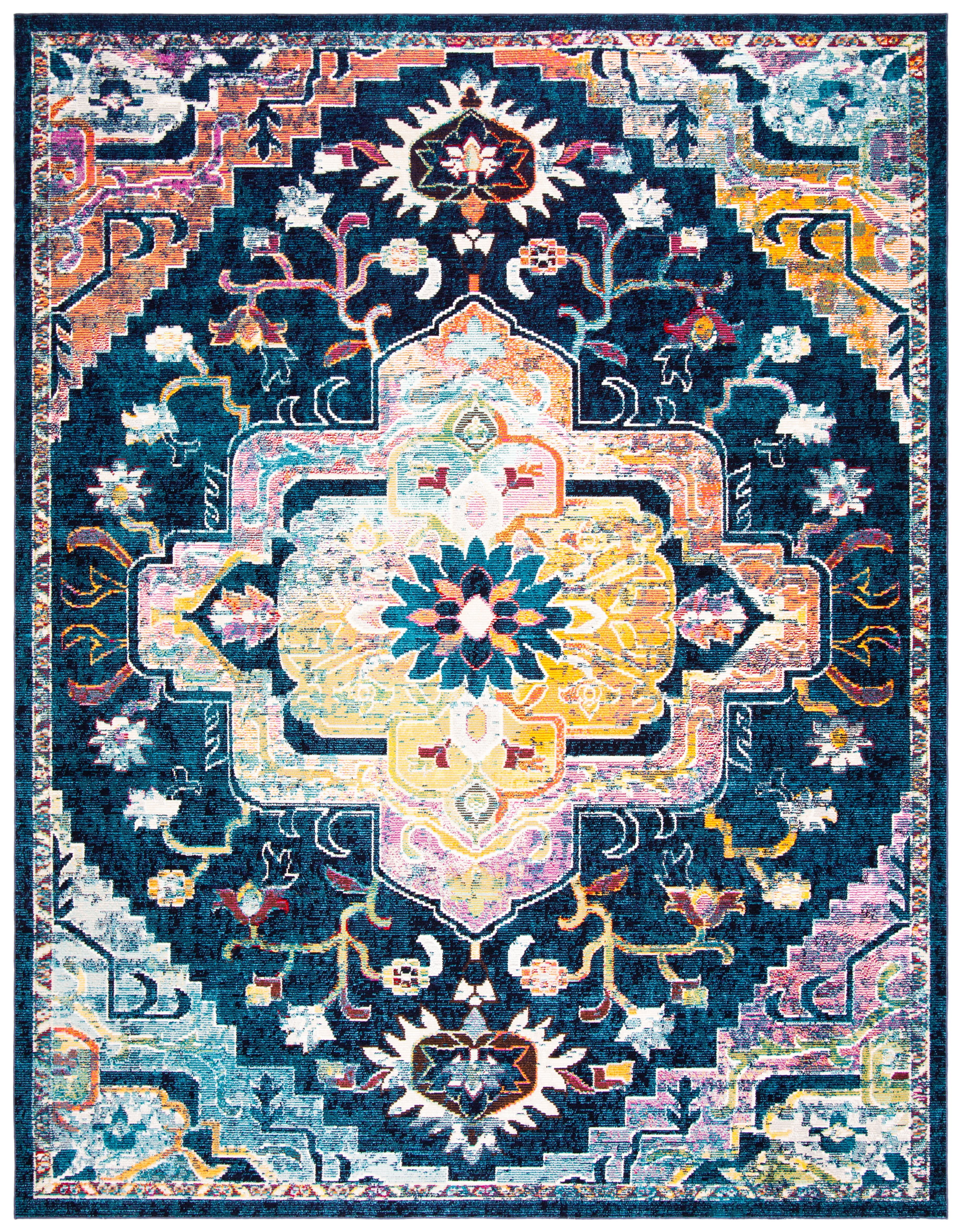 Navy and Fuchsia Oriental Synthetic 10' x 14' Rug