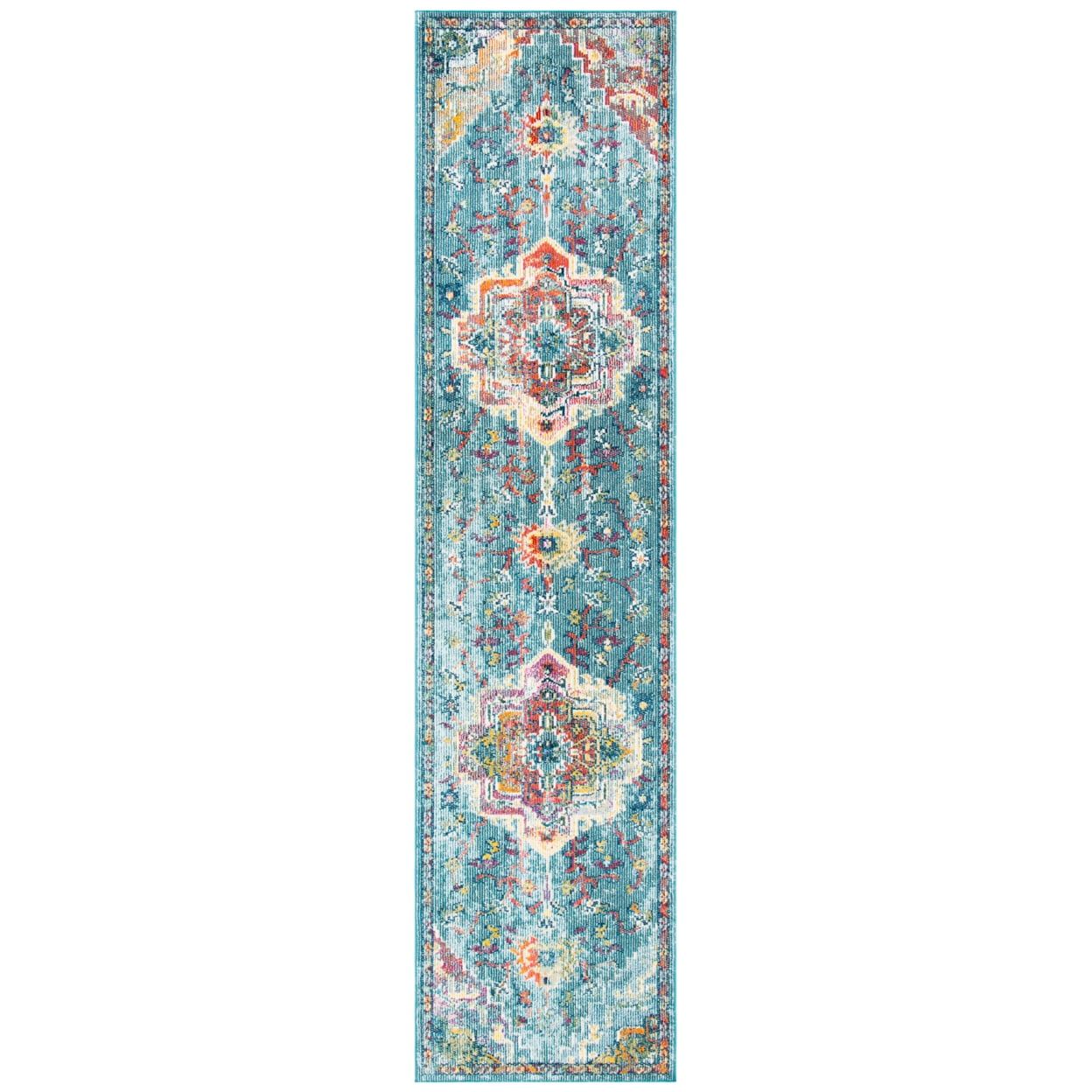 Teal & Orange Hand-Knotted Oriental Synthetic Rug