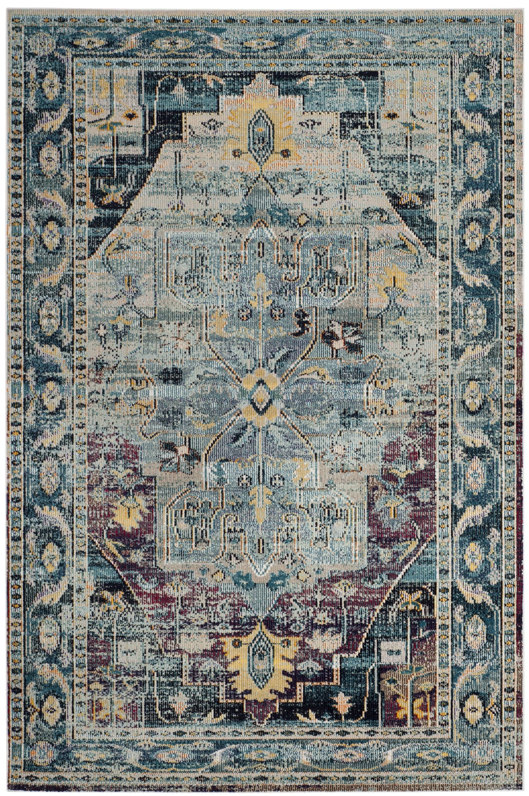 Mystic Medallion 60'' Blue and Teal Easy-Care Area Rug