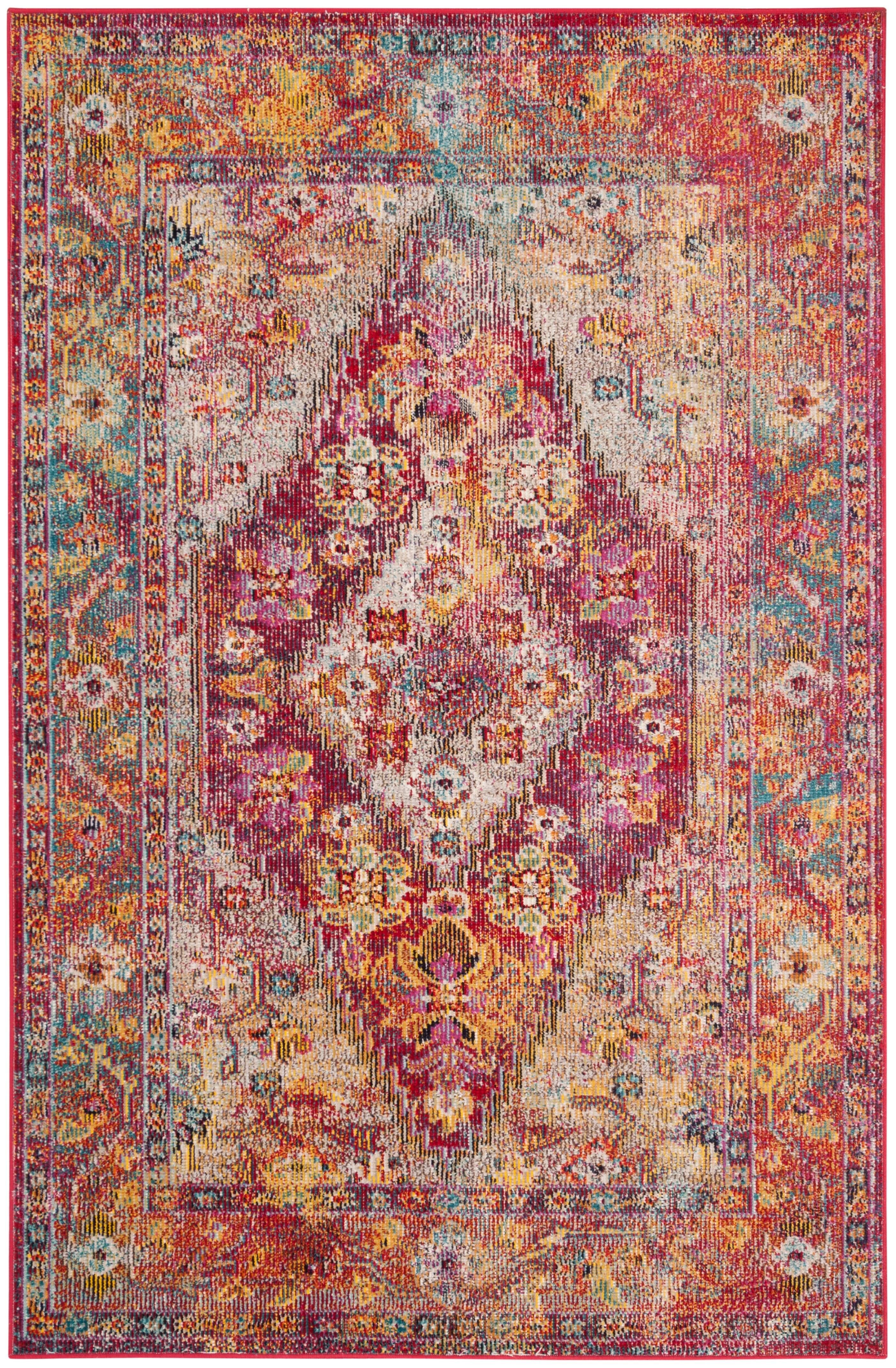 Light Blue and Fuchsia Synthetic Oriental 3' x 5' Area Rug