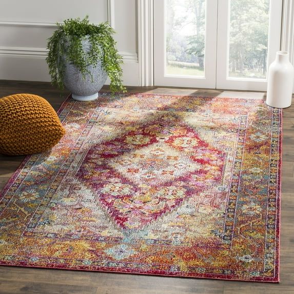 Light Blue and Fuchsia Oriental 9' x 12' Cotton Blend Area Rug