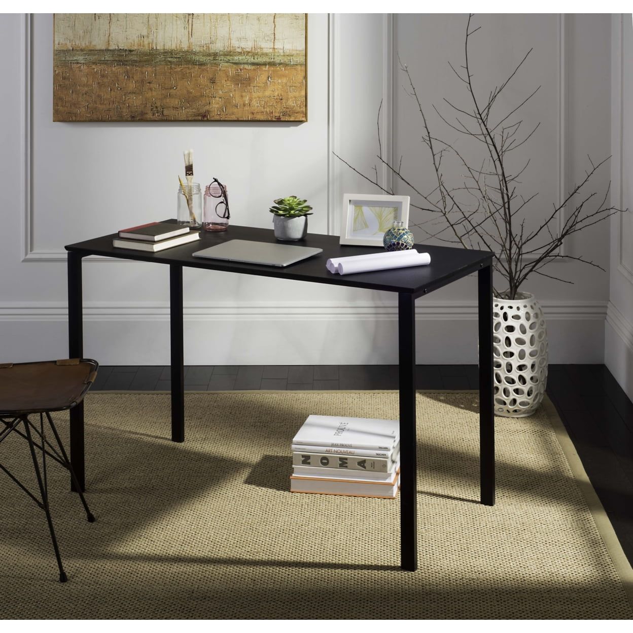 Dalit 47" Black Wood Transitional Writing Desk