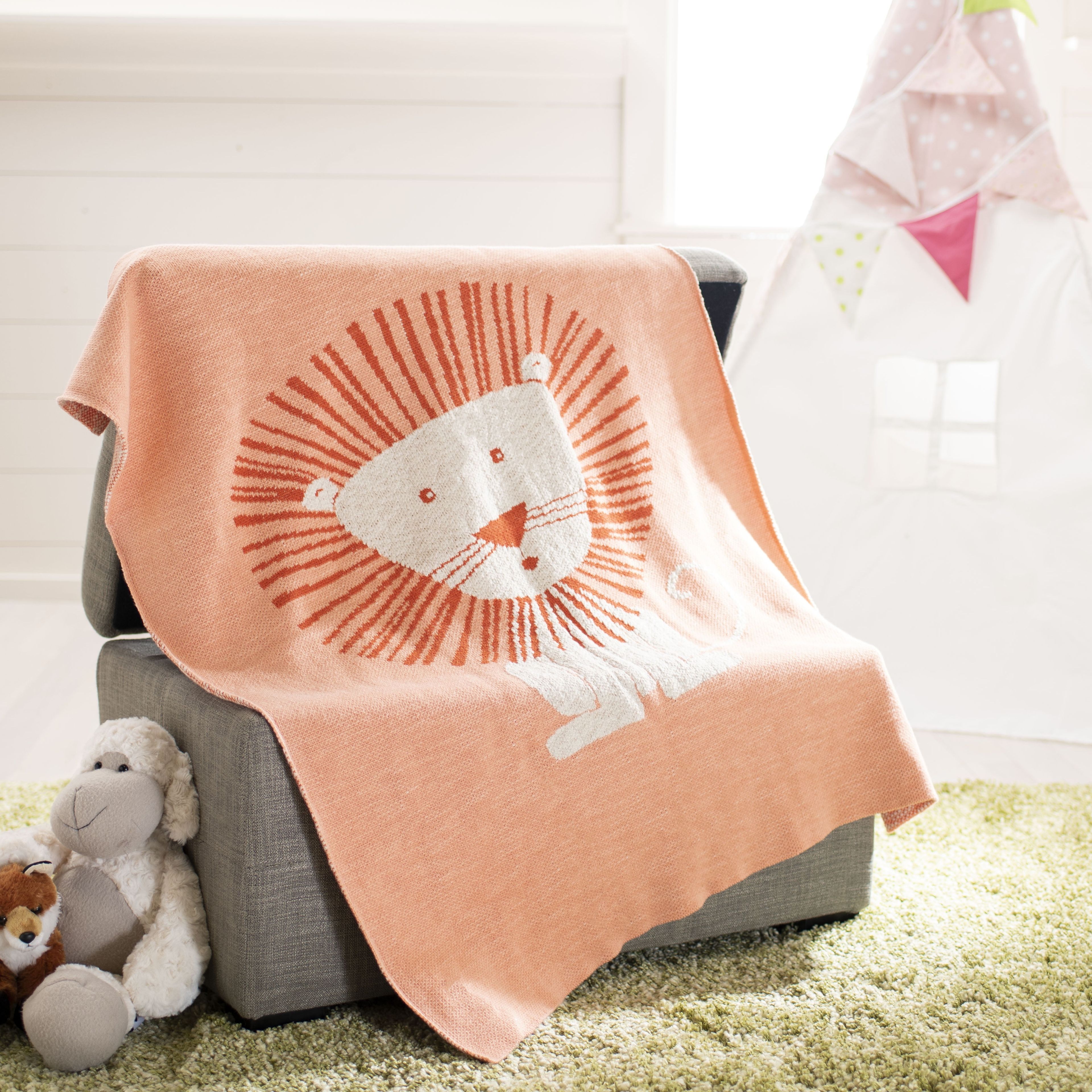 Dandy Lion Cotton Baby Throw Blanket in Orange and Natural