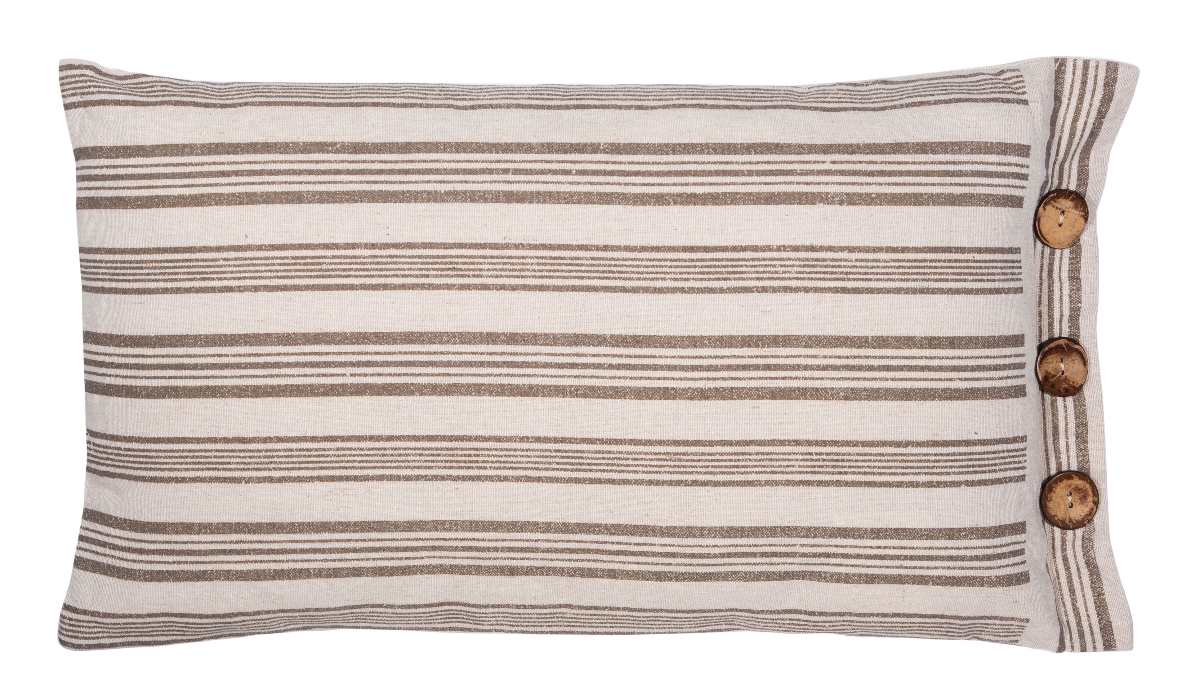 Beige and White Striped Button Accent Rectangular Pillow