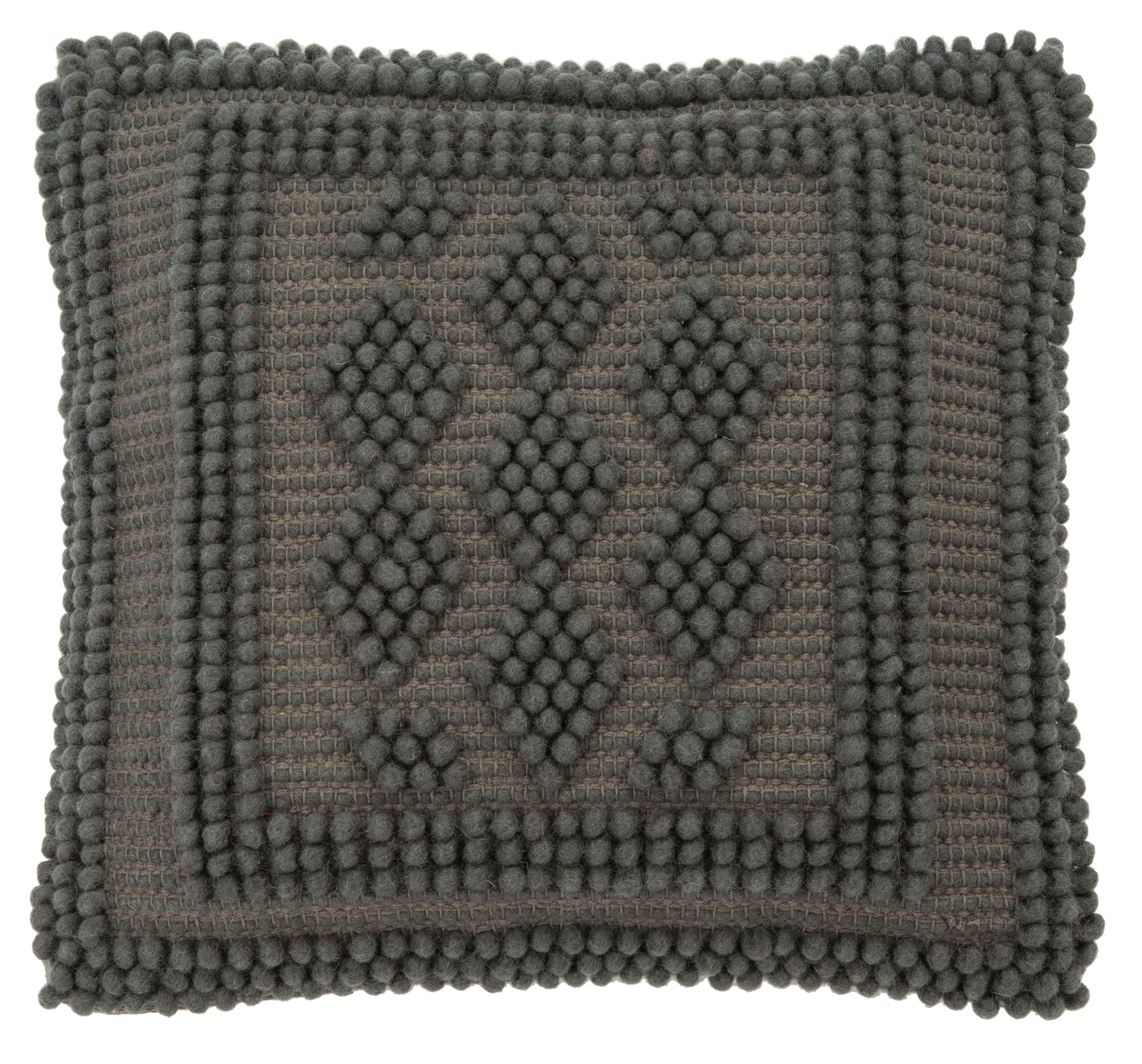 Charcoal Embroidered Wool Blend Square Throw Pillow