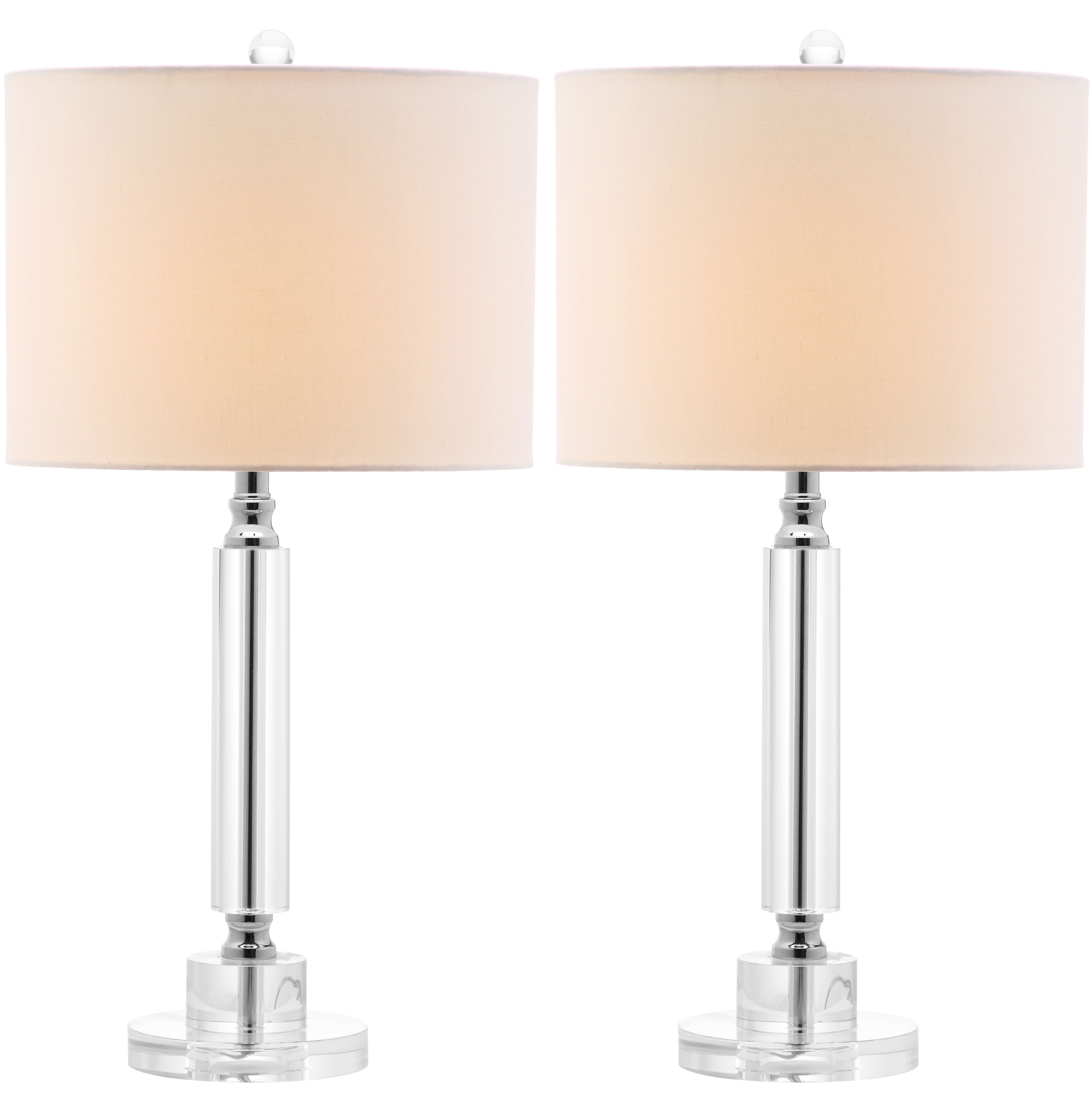 Deco Column Crystal Table Lamp Set with White Drum Shades