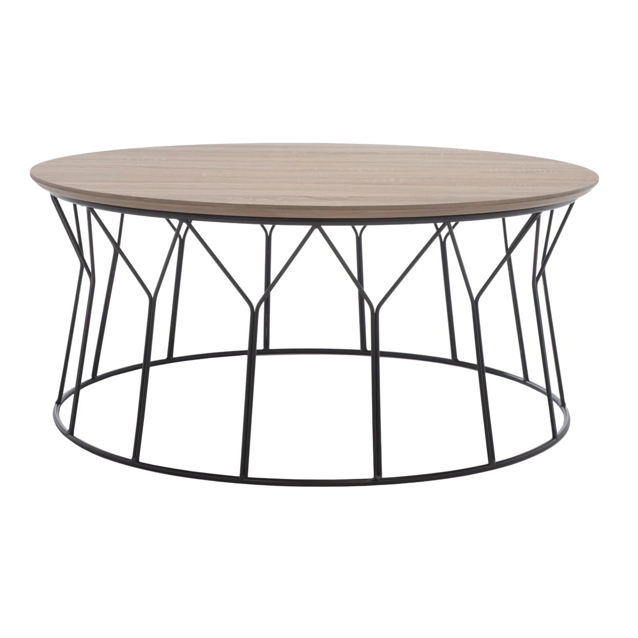 Transitional 35'' Round Beige Wood & Metal Coffee Table