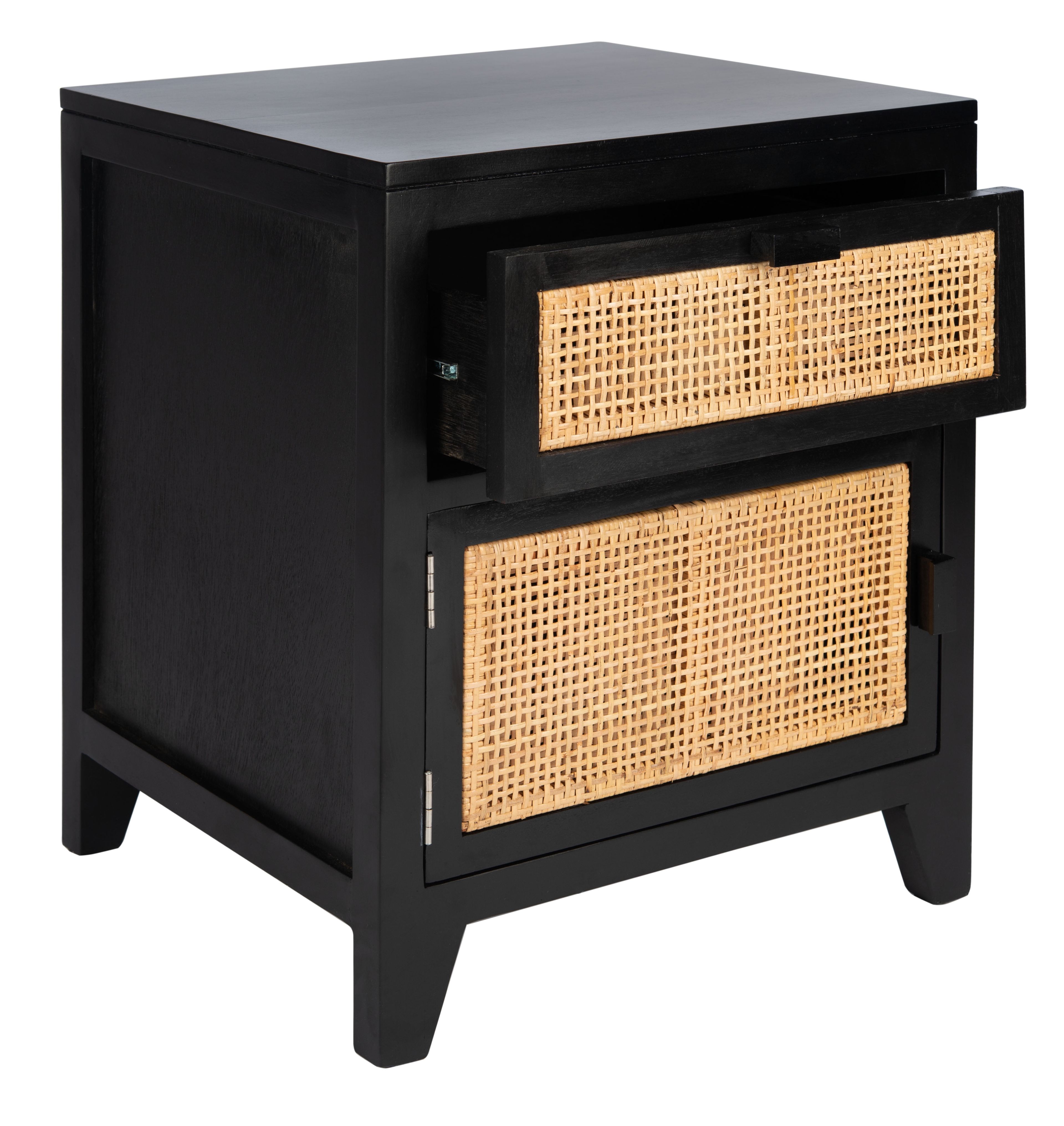 Devon Coastal Black Mahogany and Natural Rattan Nightstand