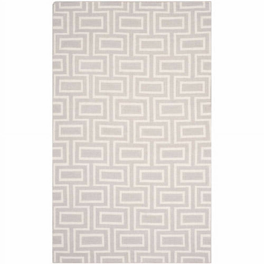 Grey and Ivory Geometric Wool Flat Woven Area Rug, 3' x 5'