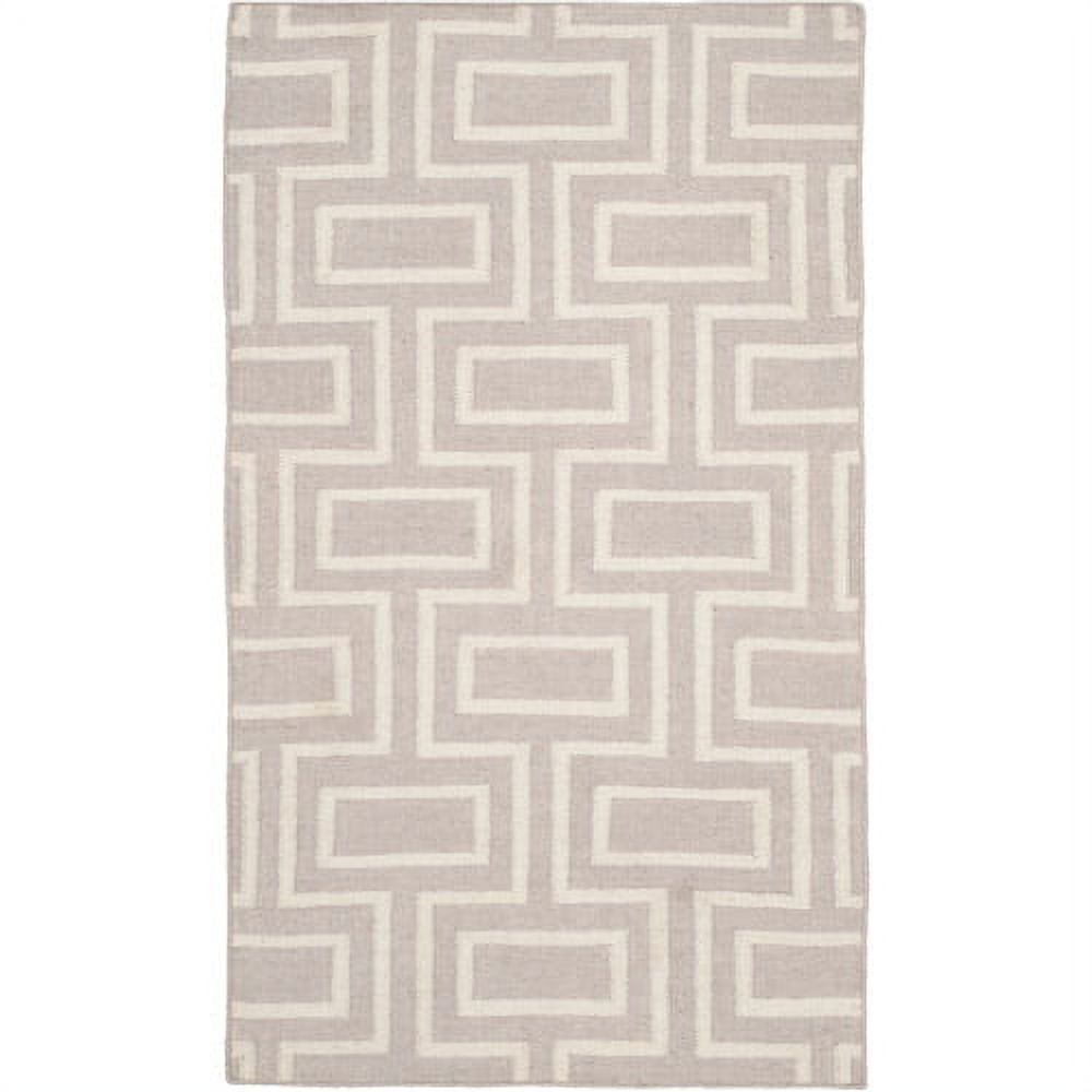 Grey and Ivory Geometric Wool Flat Woven Rug, 6' x 9'