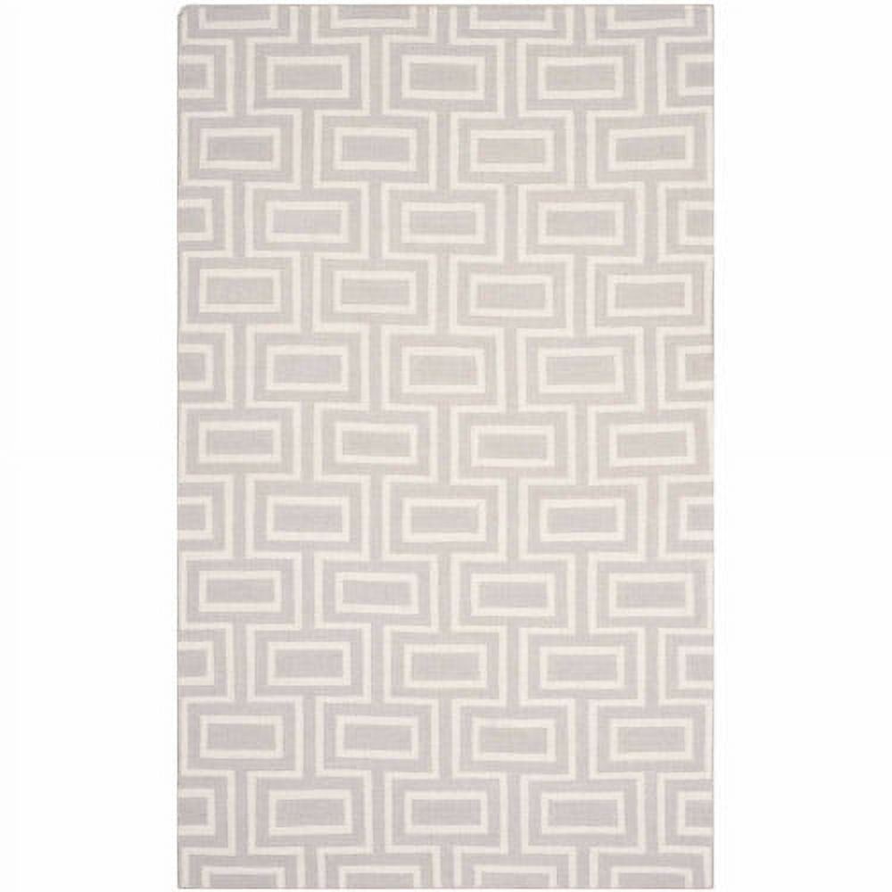 Grey and Ivory Geometric Wool Flatweave Area Rug, 8' x 10'