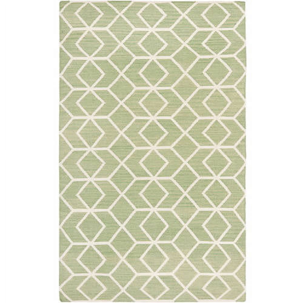 Sage and Ivory Geometric Wool Flat Woven Square Rug