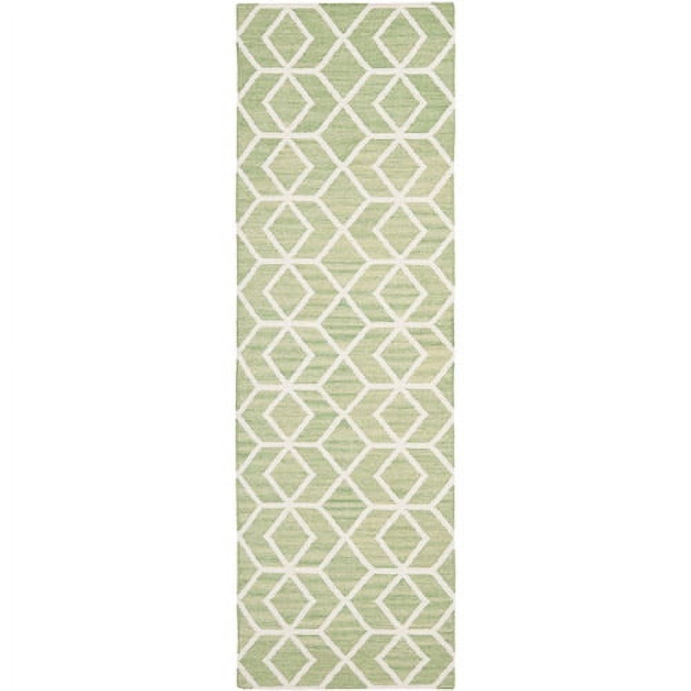 Sage & Ivory Geometric Wool 8' Runner - Handwoven & Reversible