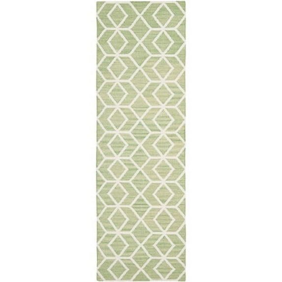 Sage & Ivory Geometric Wool 8' Runner - Handwoven & Reversible