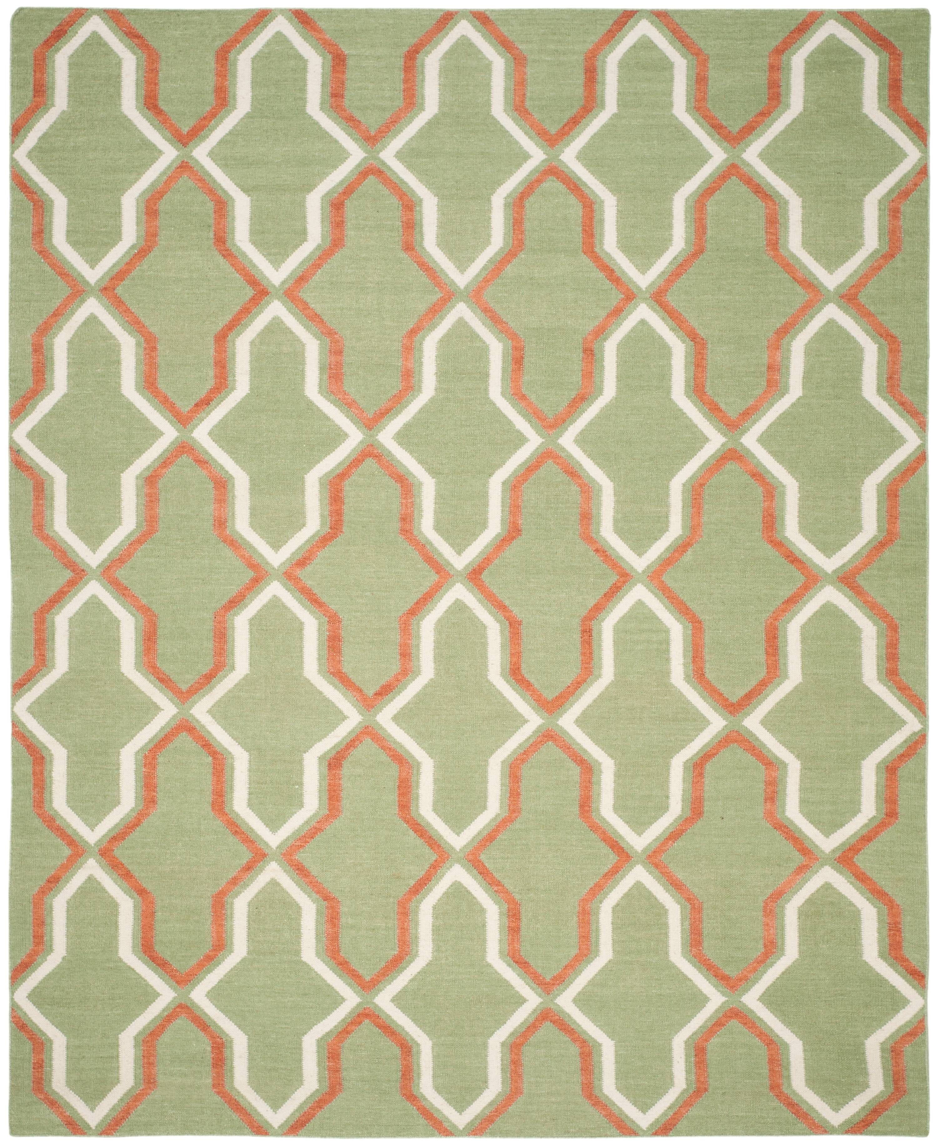 Green and Rust Geometric Wool 8' x 10' Area Rug