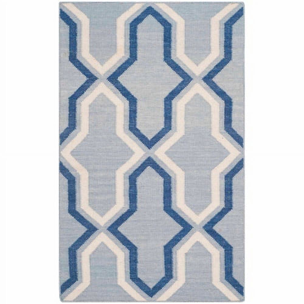 Light Blue and Dark Blue Wool Geometric Area Rug, 2'6" x 4'